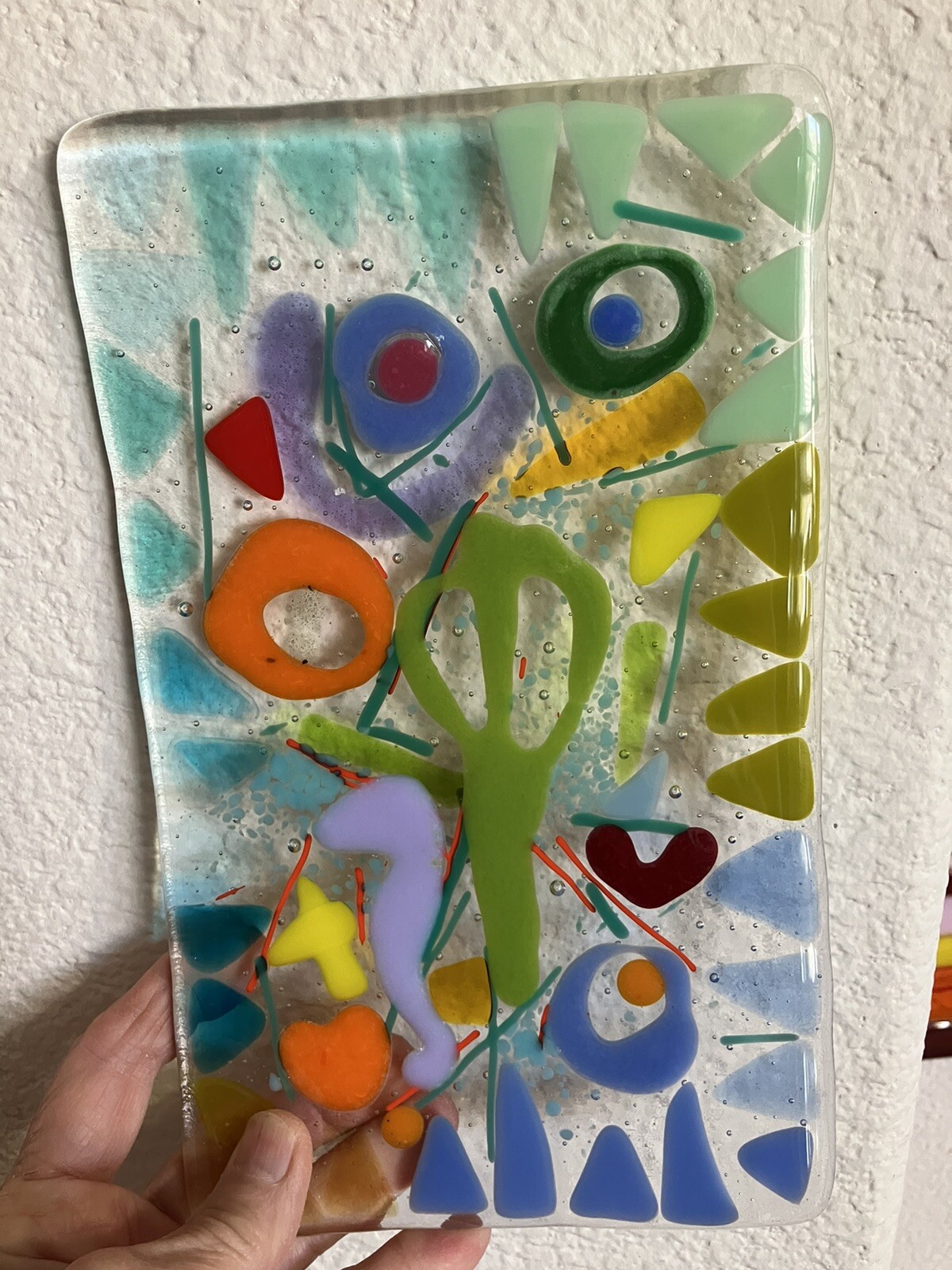 “Seashore Memories “Original Fused Art Glass Handmade 8.5”x5” Rectangular Tray