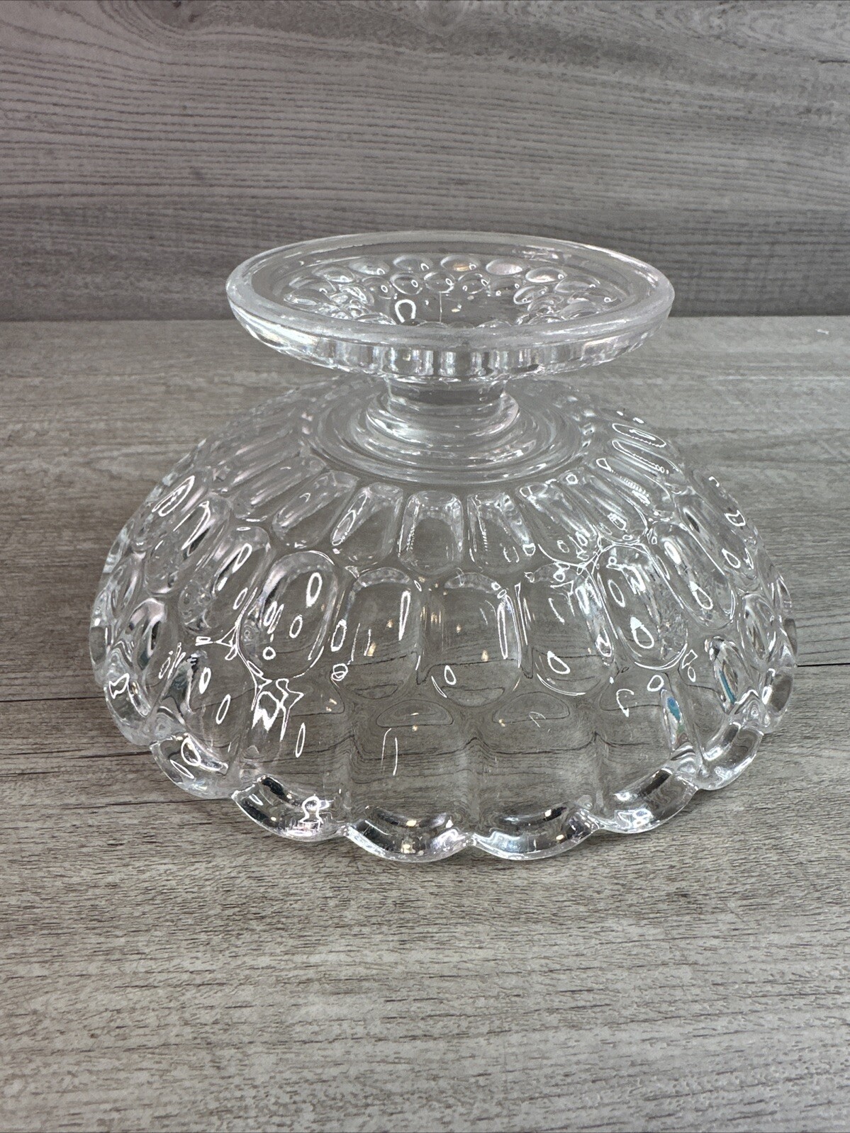 Vintage Unmarked Candy Dish Pedestal Bowl Thumbprint Pattern Clear Glass