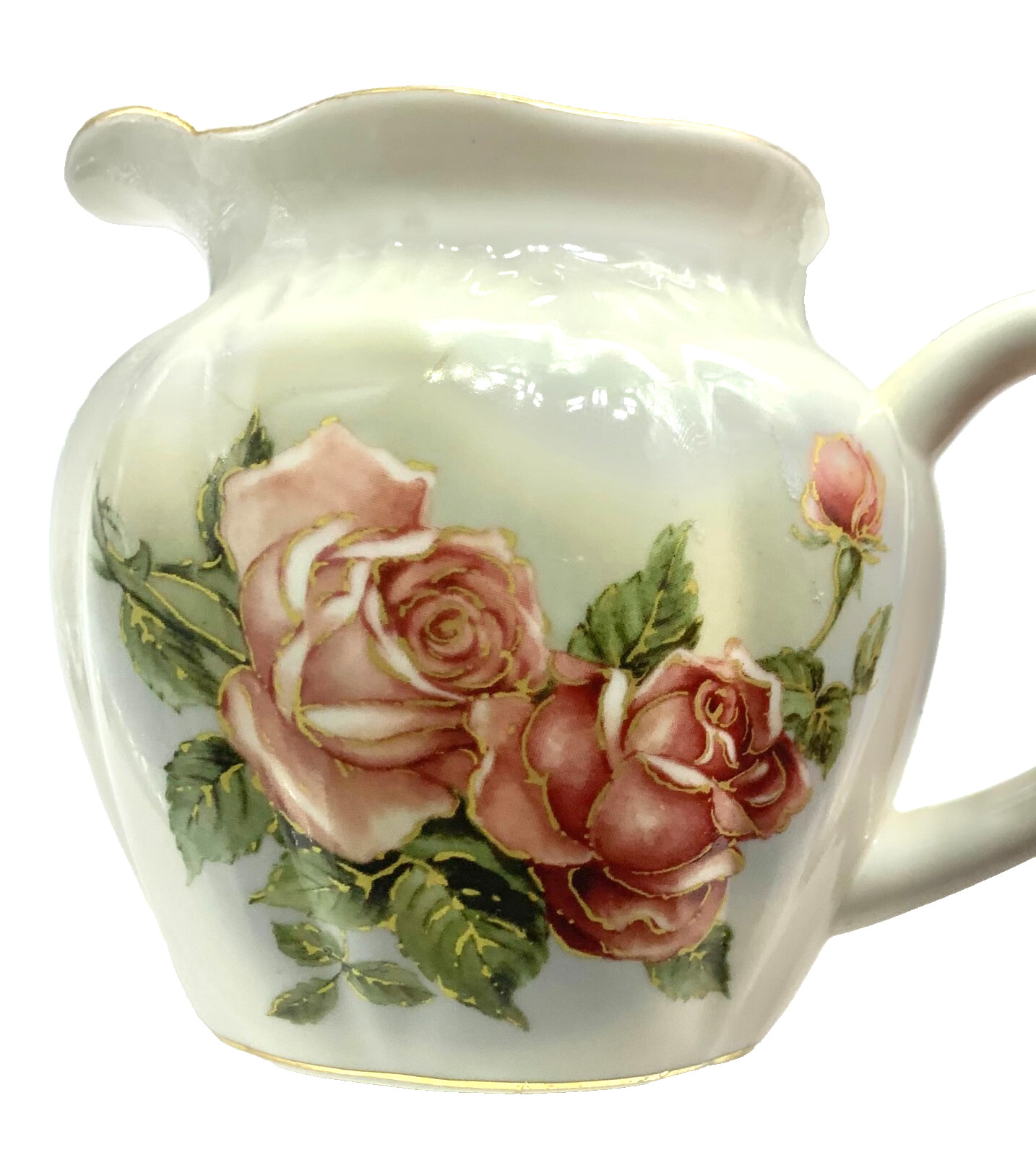 Peppertree Teaware Creamer Fine Porcelain Off-White with Pink Flowers Gold Trim