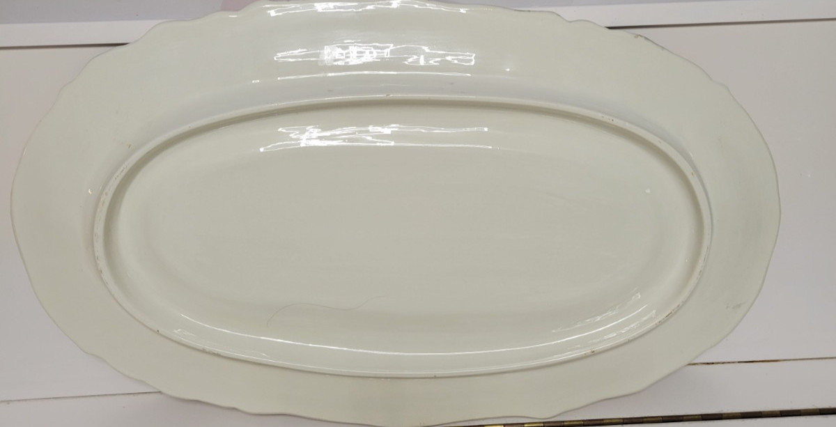 25 INCH BEIGE HANDPAINTED CERAMIC OVERSIZED OVAL SERVING PLATTER 7 POUNDS