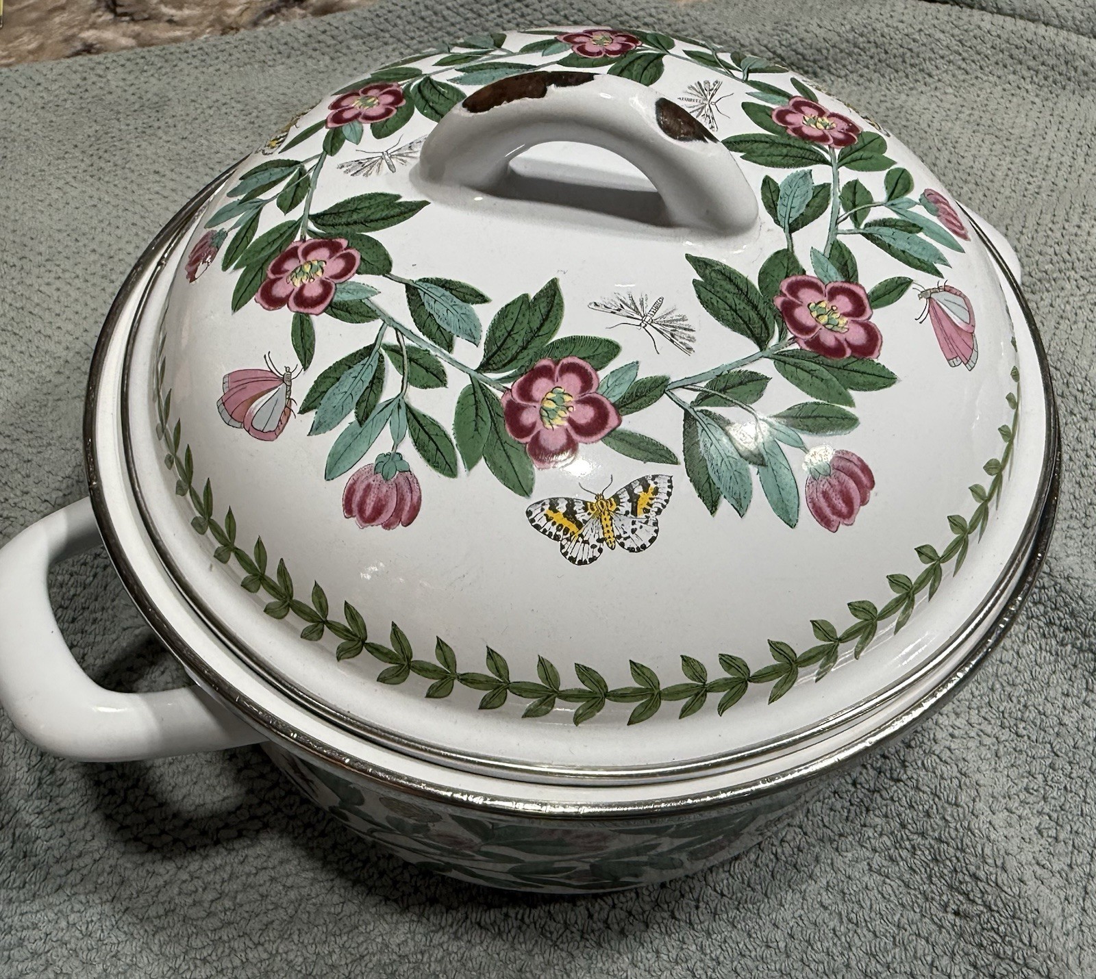 Portmerion Spain Botanic Garden Rhododendron Enamel Casserole Pot w Lid SEE PICS