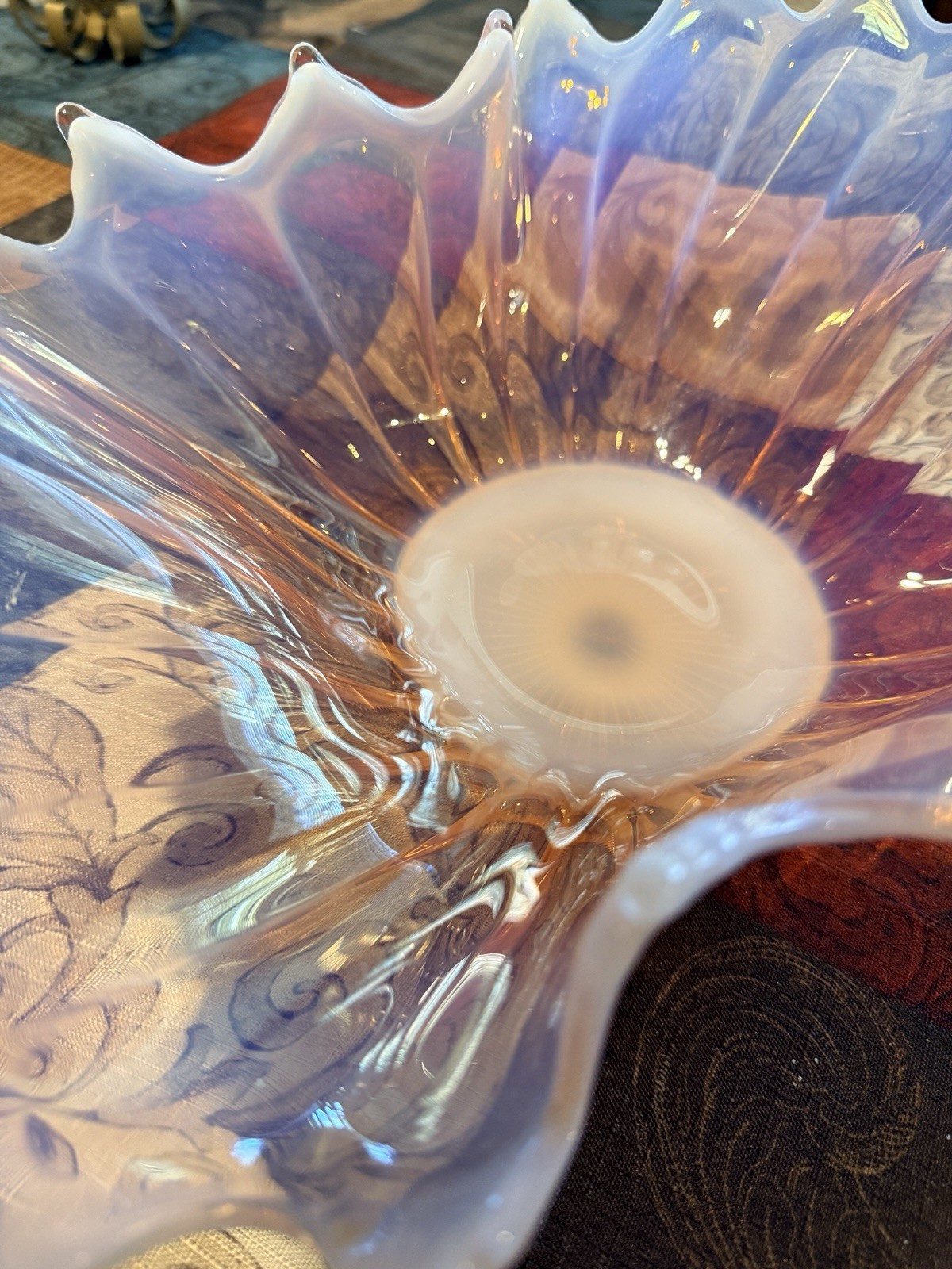 Fostoria Heirloom Pink Opalescent Oblong Glass Centerpiece Bowl Console
