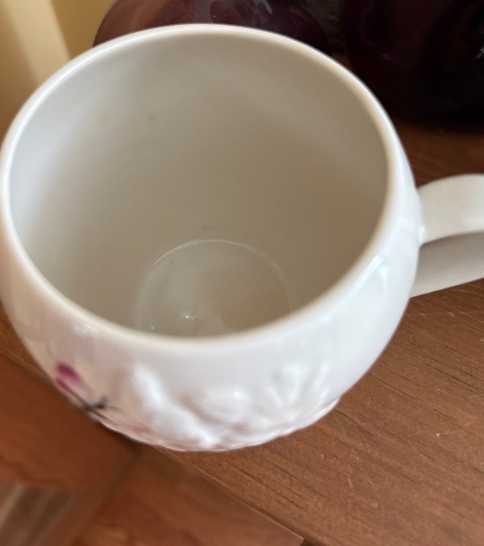Belleek Rare Embossed floral Mug With Butterfly and Bee