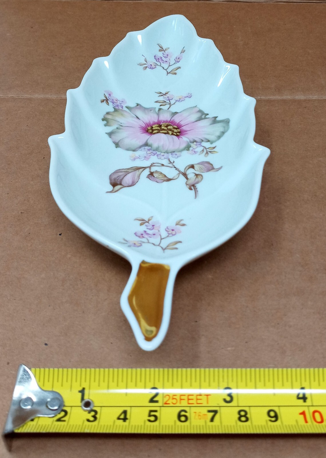 Mitterteich Bavaria Ceramic Trinket Dish leaf shape Florals Germany 7945 047