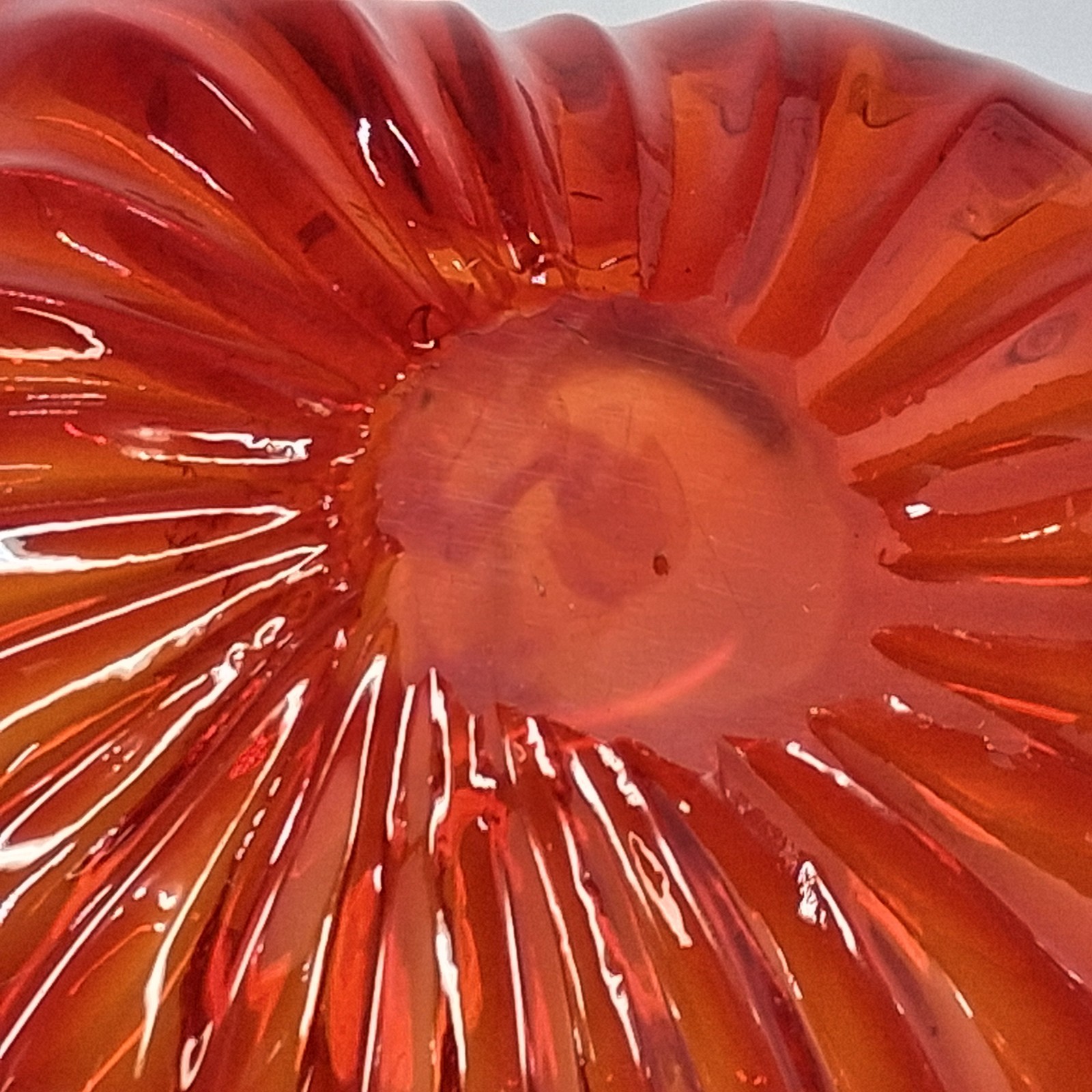 Vintage MCM Art Glass Free Form Handled Bon Bon Dish Red Persimmon Crystal Clear