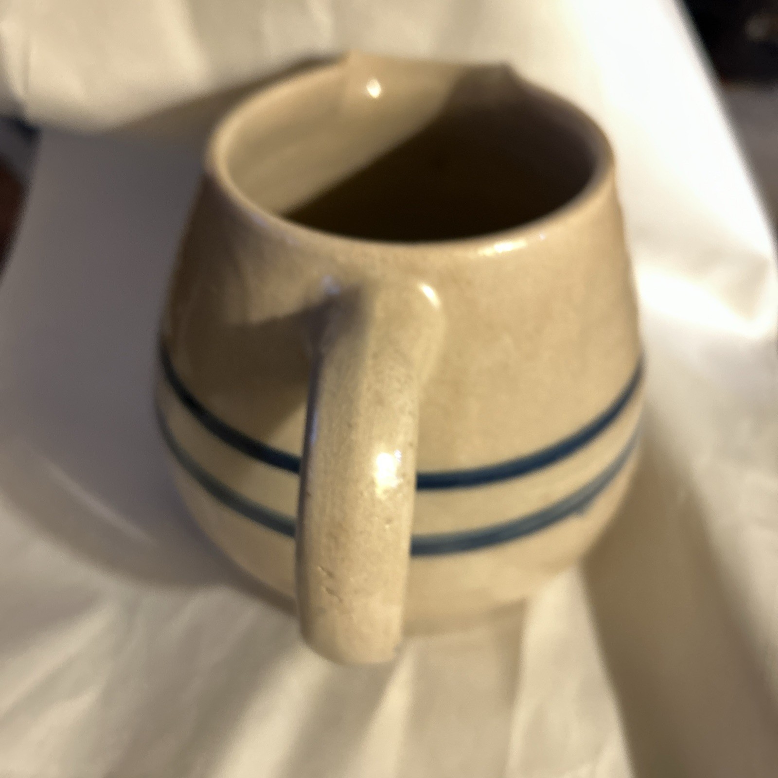 Vintage Stoneware Crock Pitcher Primitive Country Farmhouse Kitchen Blue Striped