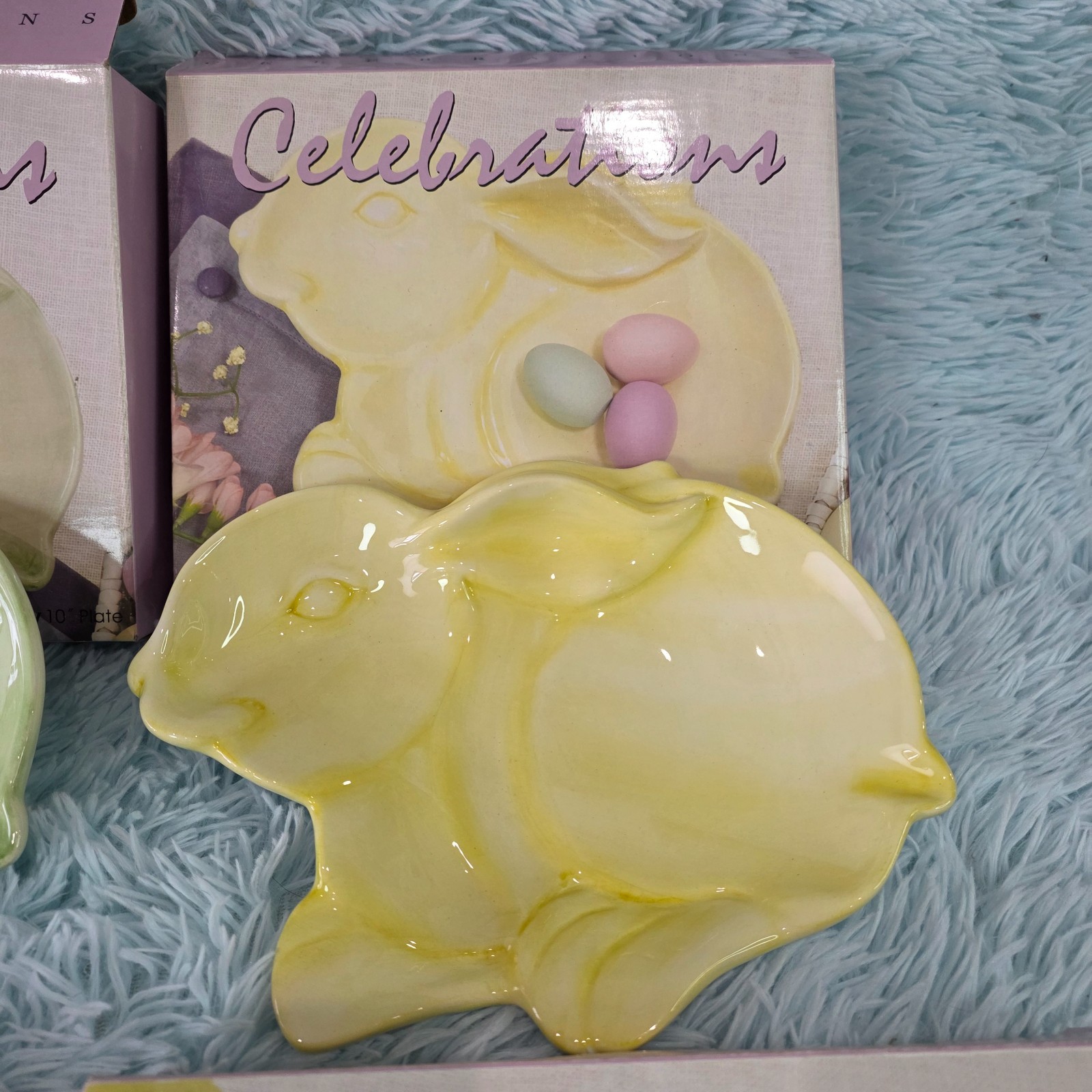 Set of 4 Celebrations Easter Bunny Appetizer Plates – Pastel Pink Green Yellow