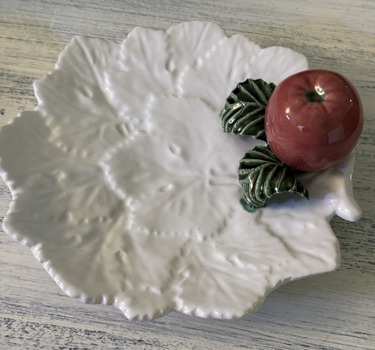 Vintage Cabbage Leaf Plate With 3d Fruit And Leaves Made In Italy