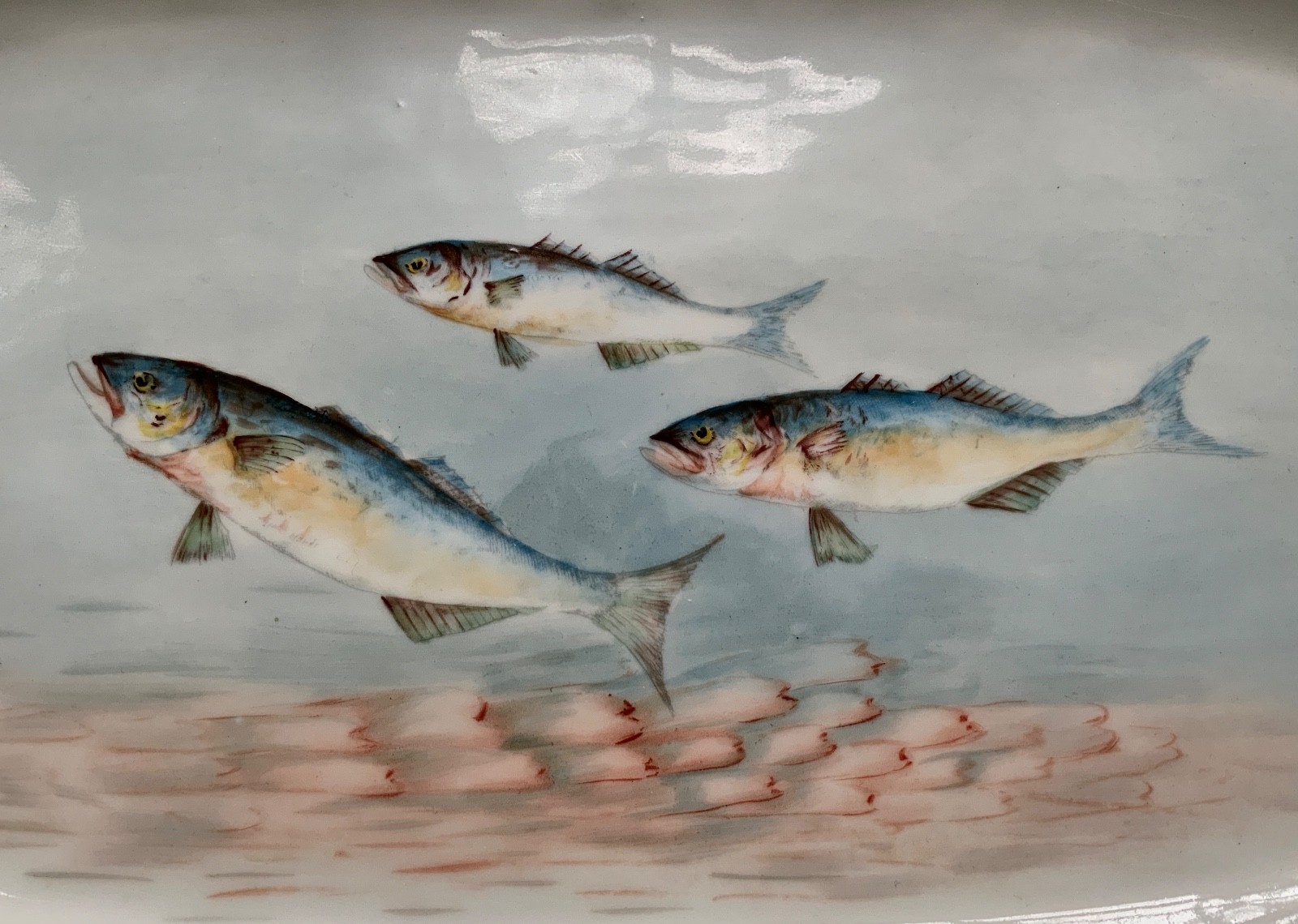 LAVIOLETTE ELITE LIMOGES FISH PLATTER & PLATE SET C.1896-1905 HIGGINS & SEITER