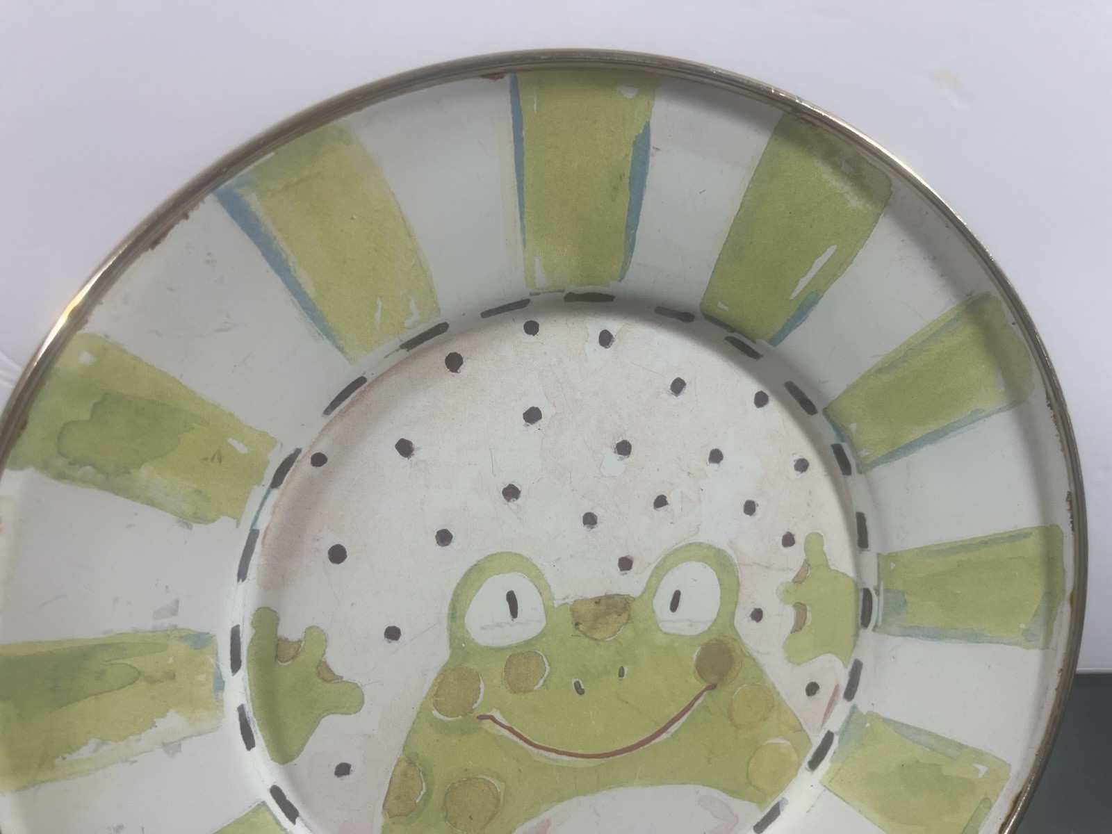 Vintage McKenzie Childs Enamelware 8” Frog Plate