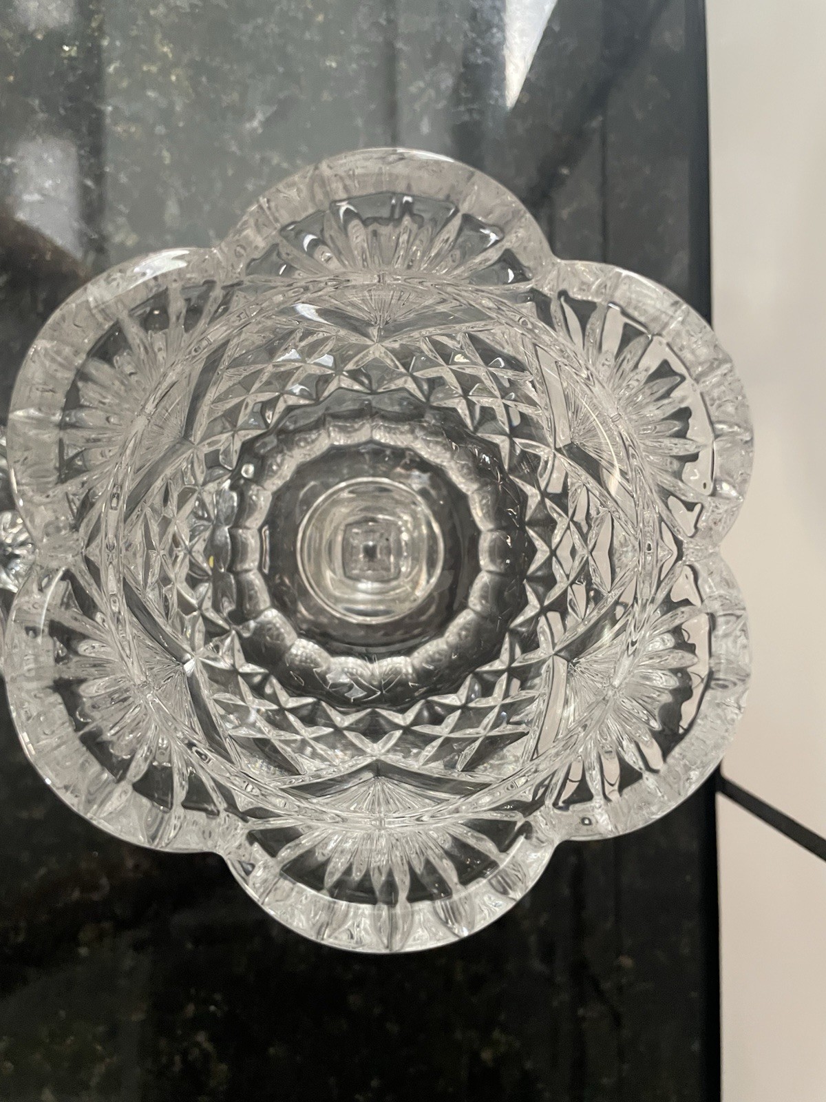 Shannon 24% Lead Crystal Pedestal Scalloped Top Candy Compote Makeup Dish Bowl