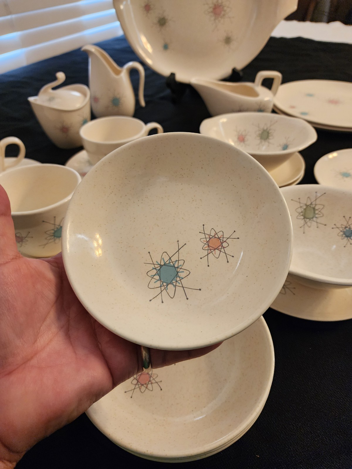 Vintage Grant Crest Tempo Atomic Starburst Set – 1950s USA MCM Speckled Lot