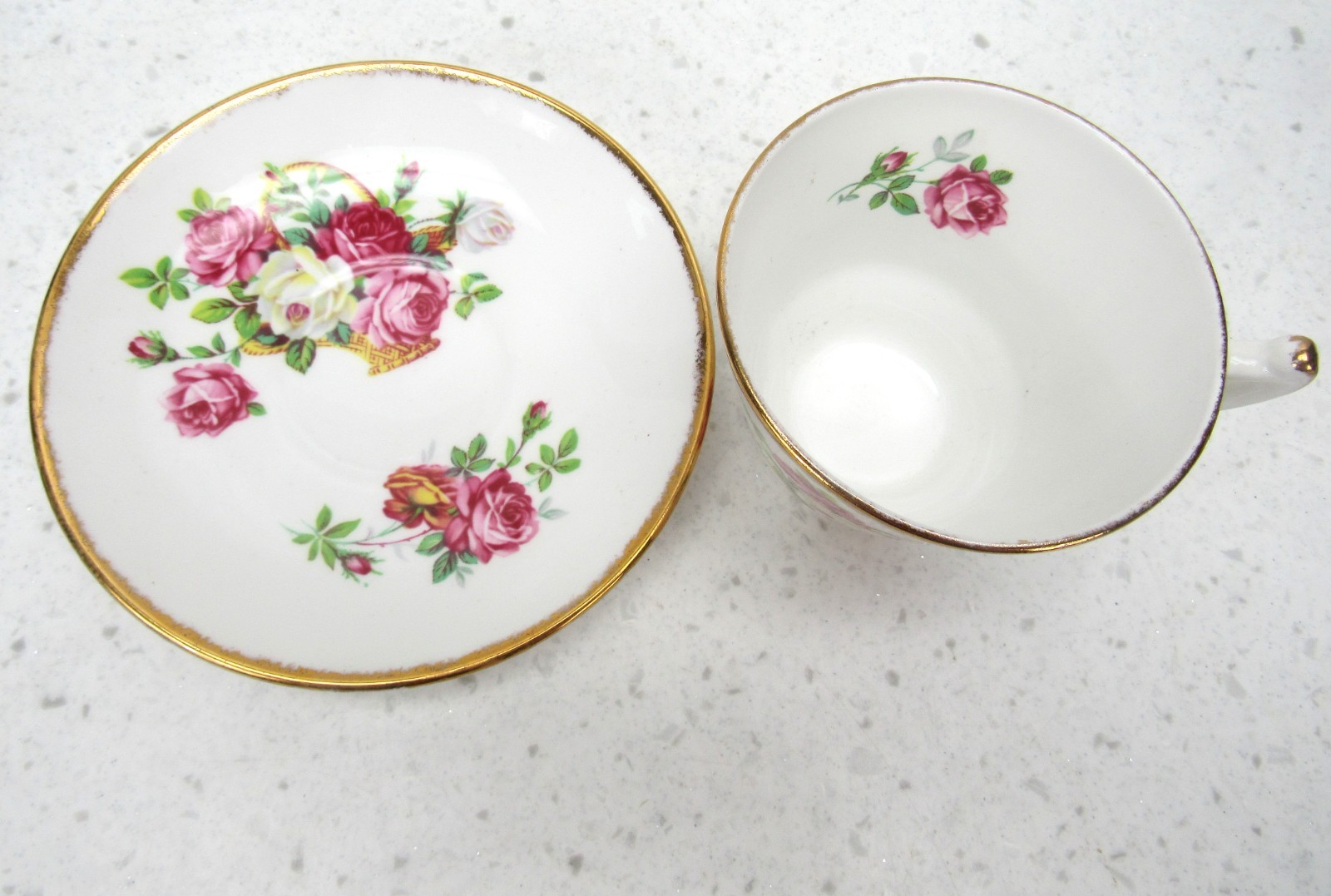Vintage Lot of 4 Mixed Teacups Saucers Staffordshire Tuscan Victoria bone china