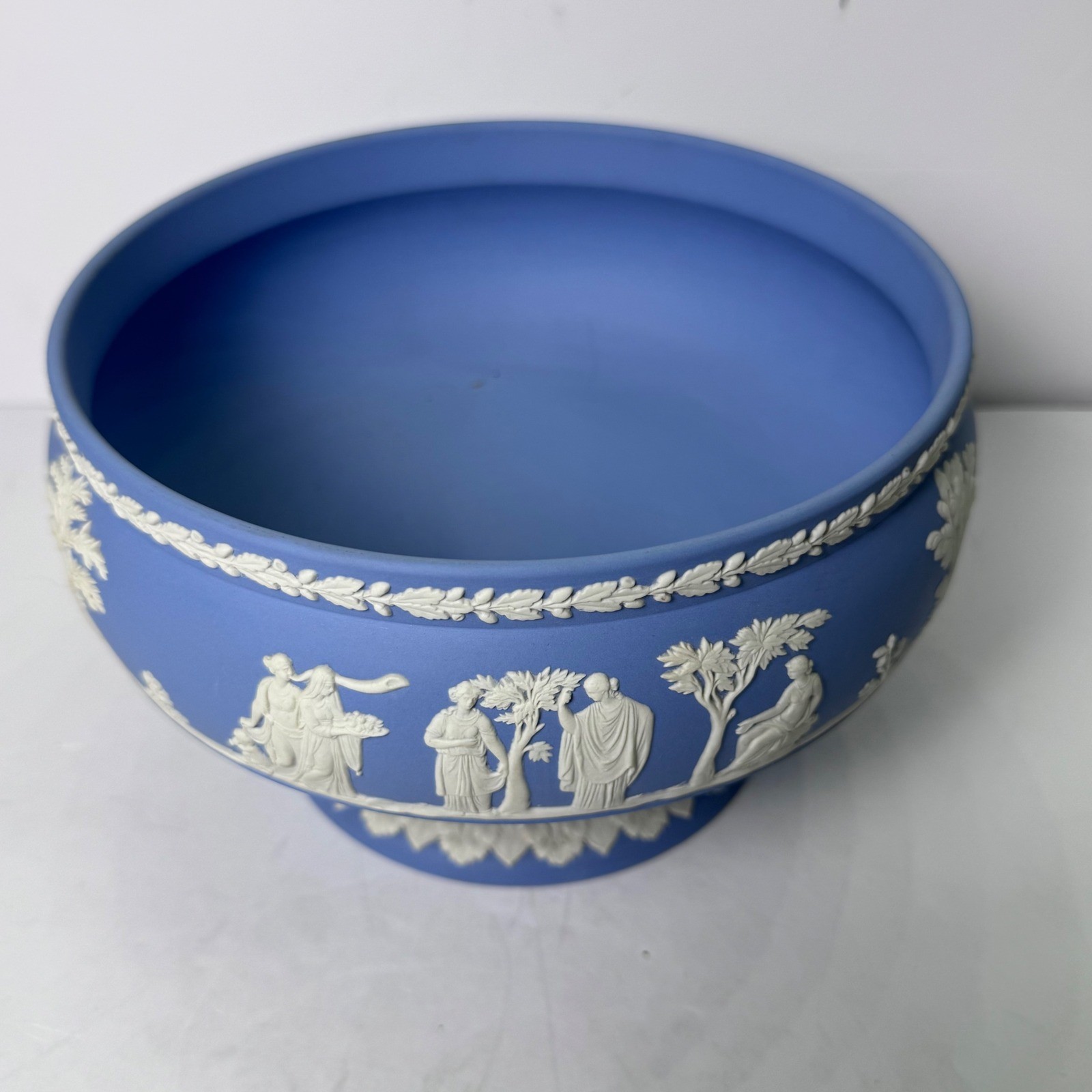 Wedgwood Blue Jasperware Footed Bowl Neoclassical Sacrifice Scenes England