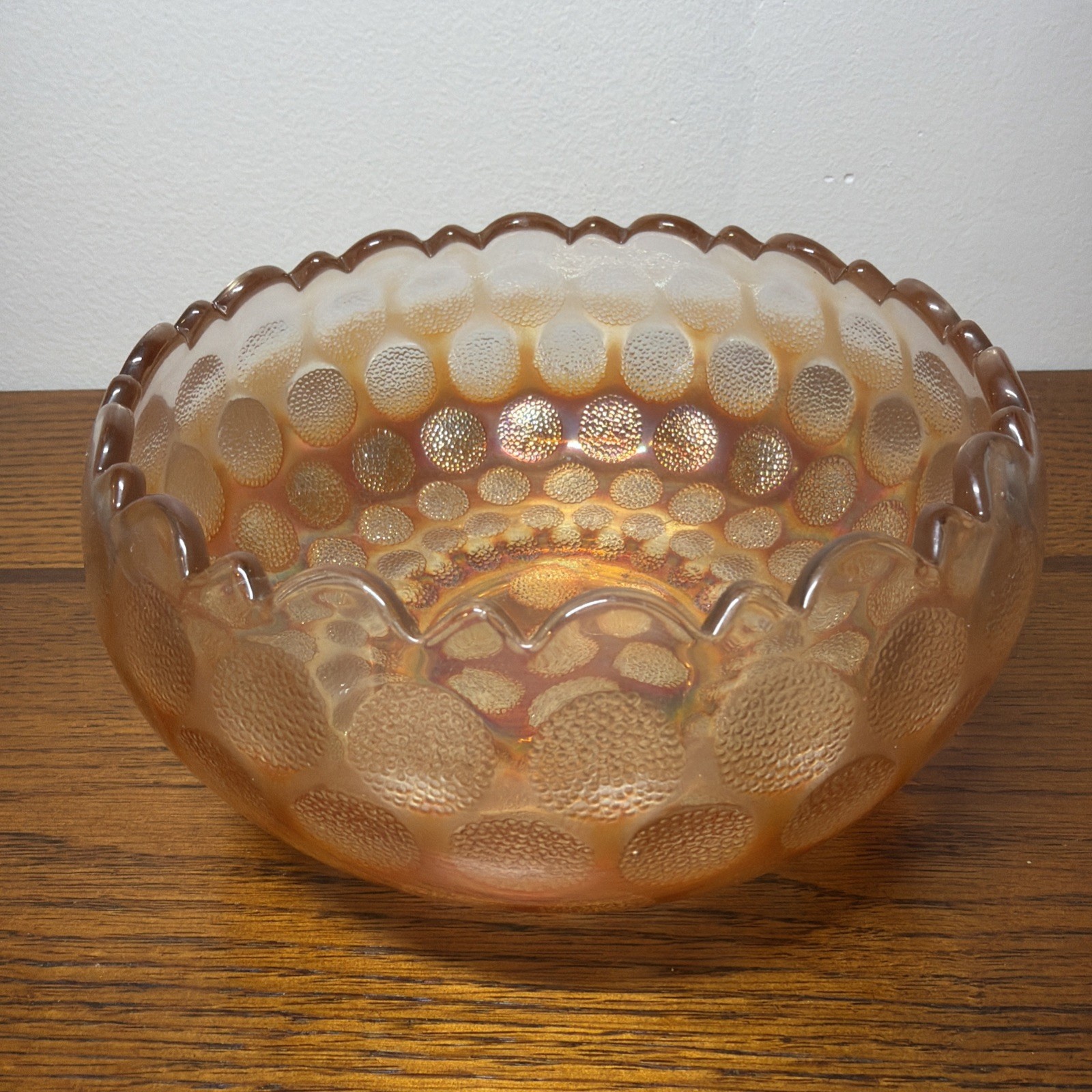 Vintage Fenton Raised Coin Dot Marigold Iridescent Carnival Art Glass Bowl 🔥