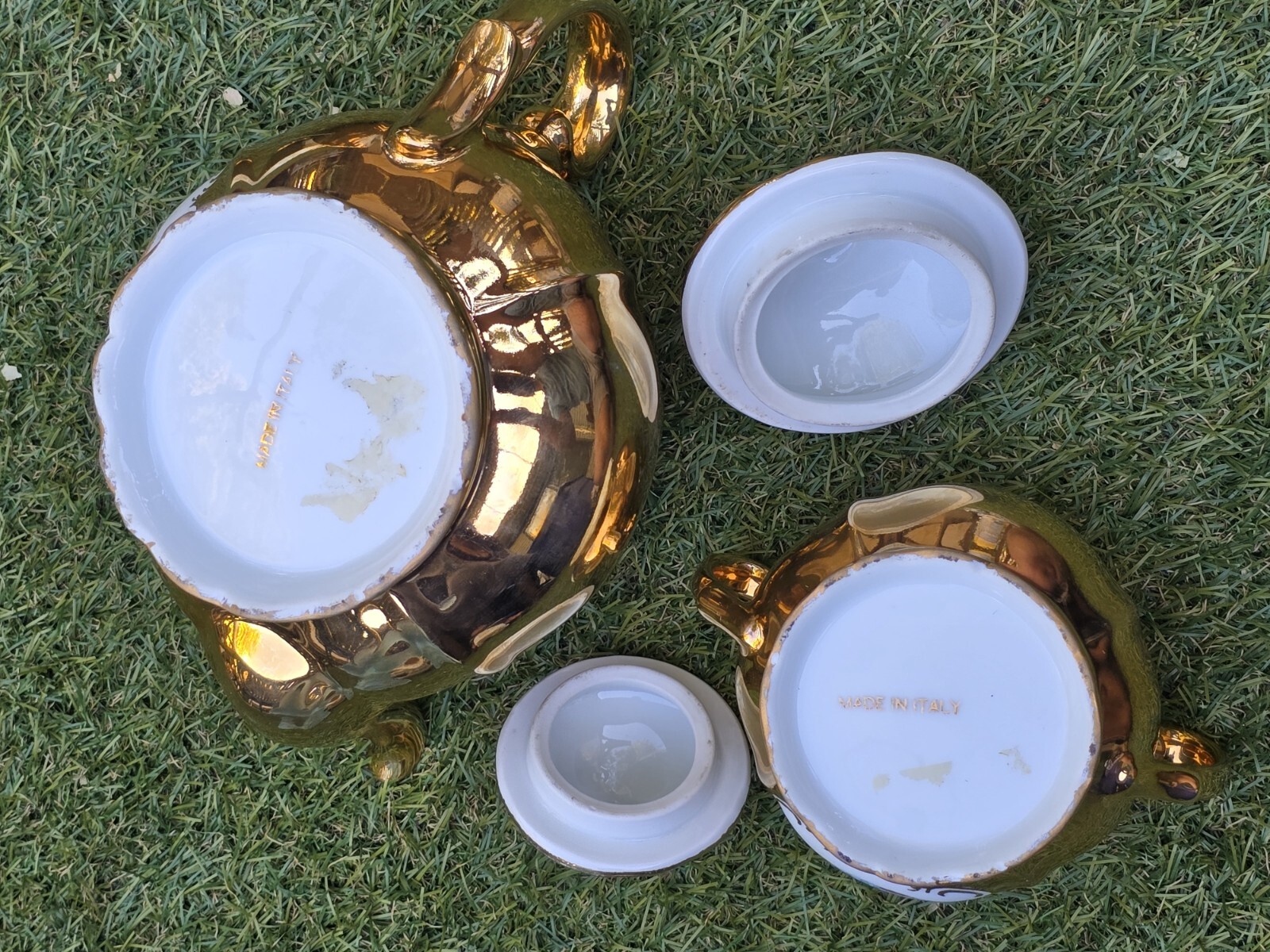 VTG 1960s Limone Castello MURANO GOLD PORCELAIN Tea Set 10 Piece 2 Cups 4 Plates