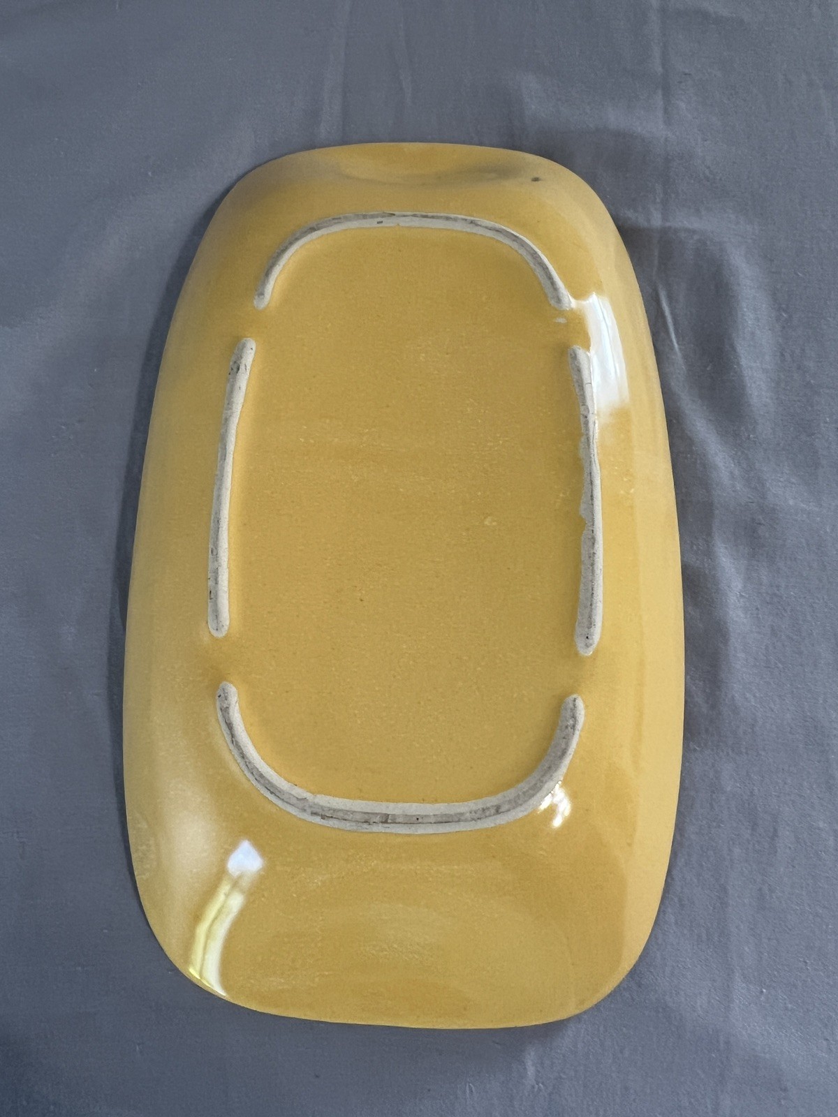 Vintage La Solana Pottery Ware Mustard Yellow 13″ Serving Tray Minimalist Style