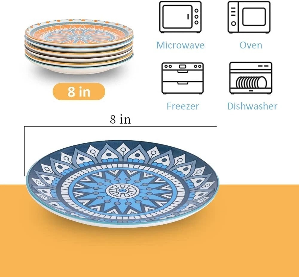Colorful 8-Inch Ceramic Salad & Dessert Plate Set – 6 Count for All Occasions
