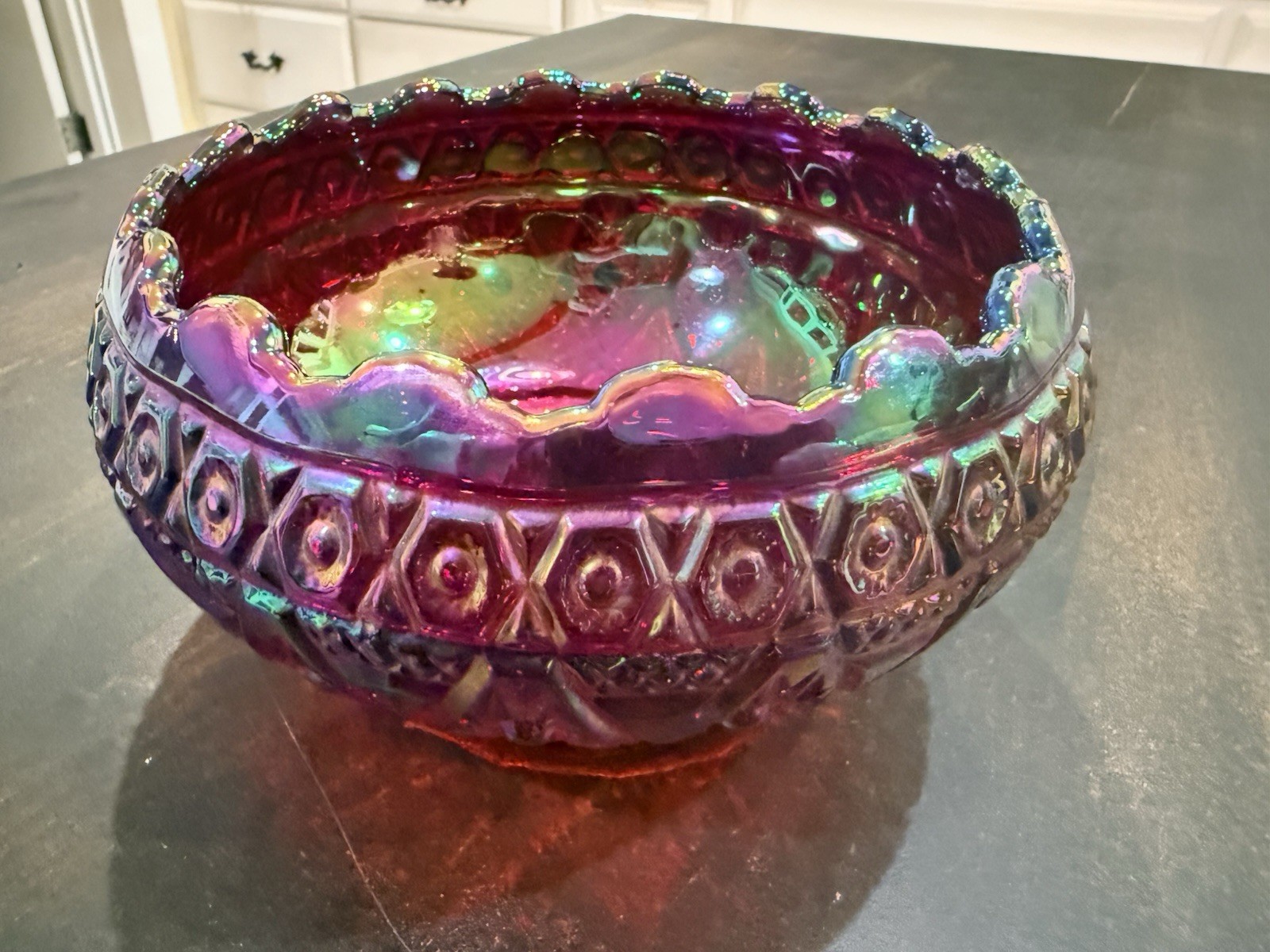 IMPERIAL Glass Co ROSE CARNIVAL GLASS DIAMOND LACE BOWL