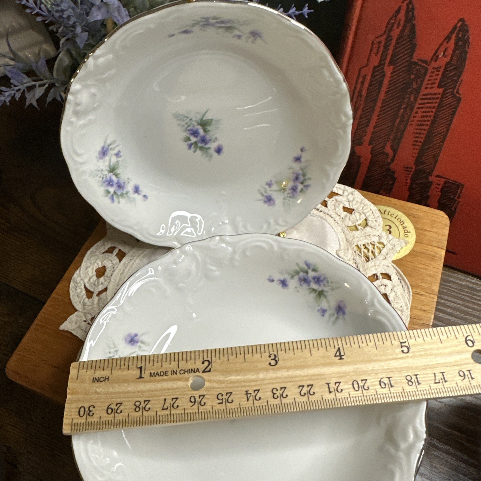 4 Berry Dessert 5 1/4″ Bowls Wawel Poland violet pansy purple flowers