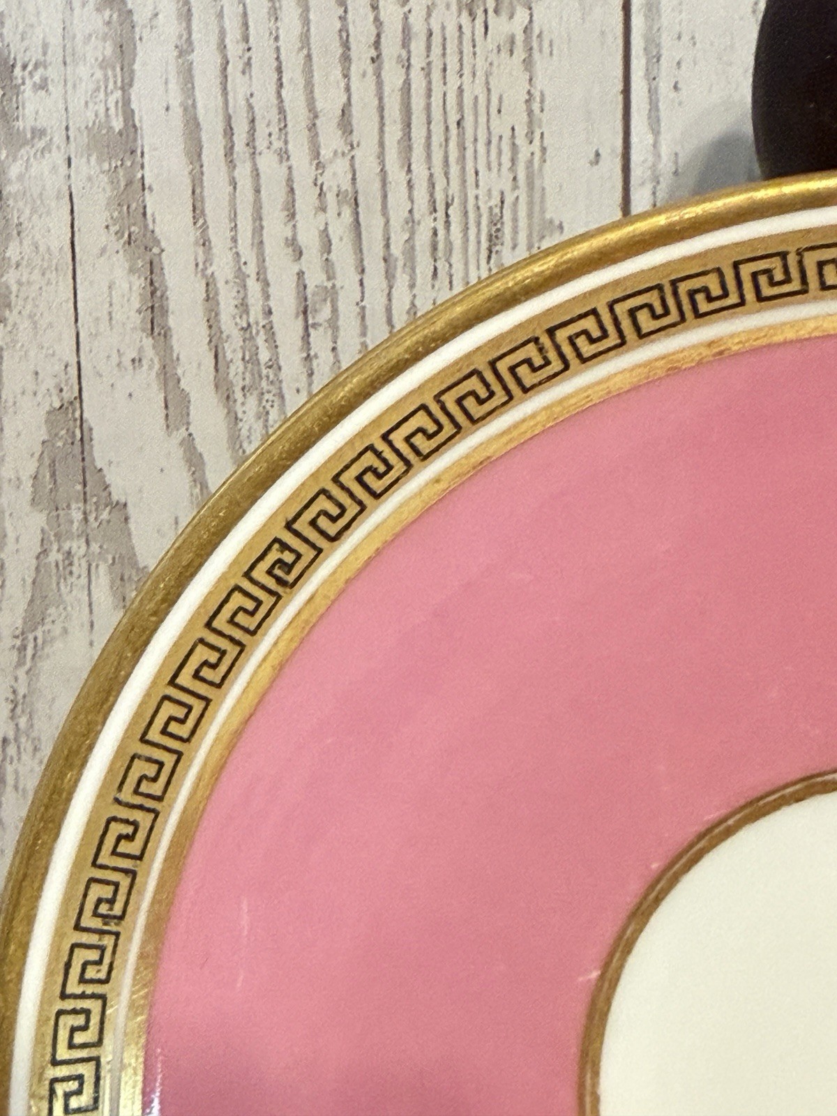 ANTIQUE CAULDON PINK SET OF 5 COFFEE TEA CUPS & SAUCERS GREEK KEY PORCELAIN RARE