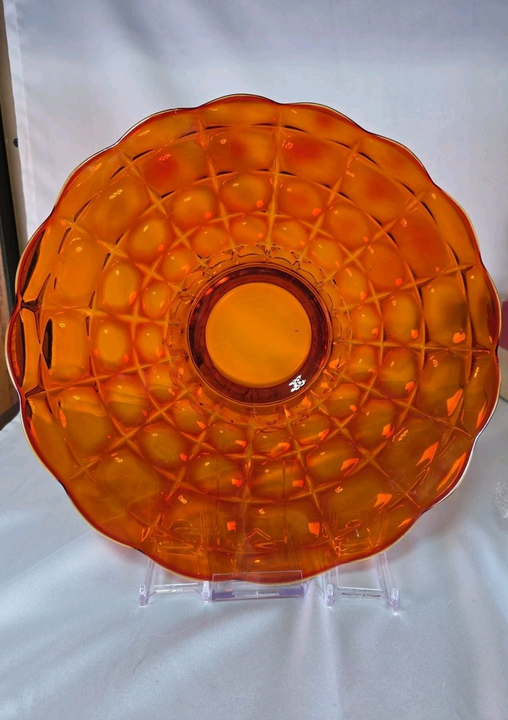 Vintage Indiana Tiara Glass Footed 13.5” Cake Plate Constellation Amberina READ