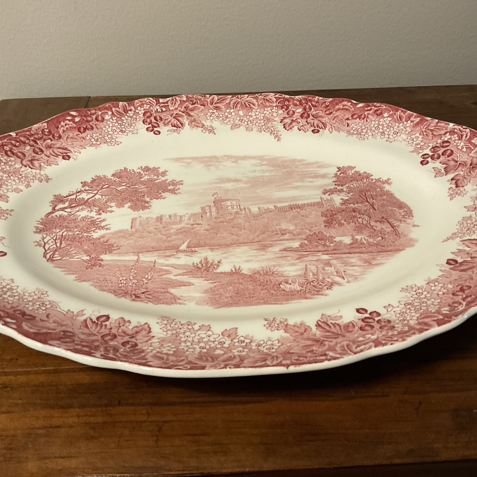 Red Transferware Platter Windsor Castle 14×11