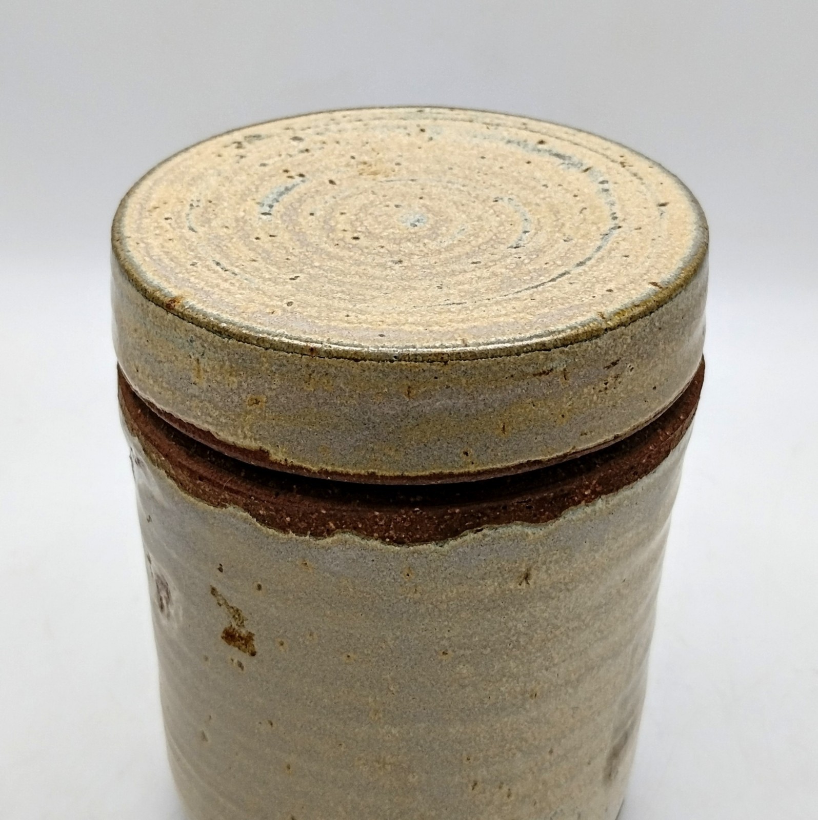 Vintage Studio Pottery Lidded Stoneware Jar Crock Canister Cream 5″ Signed