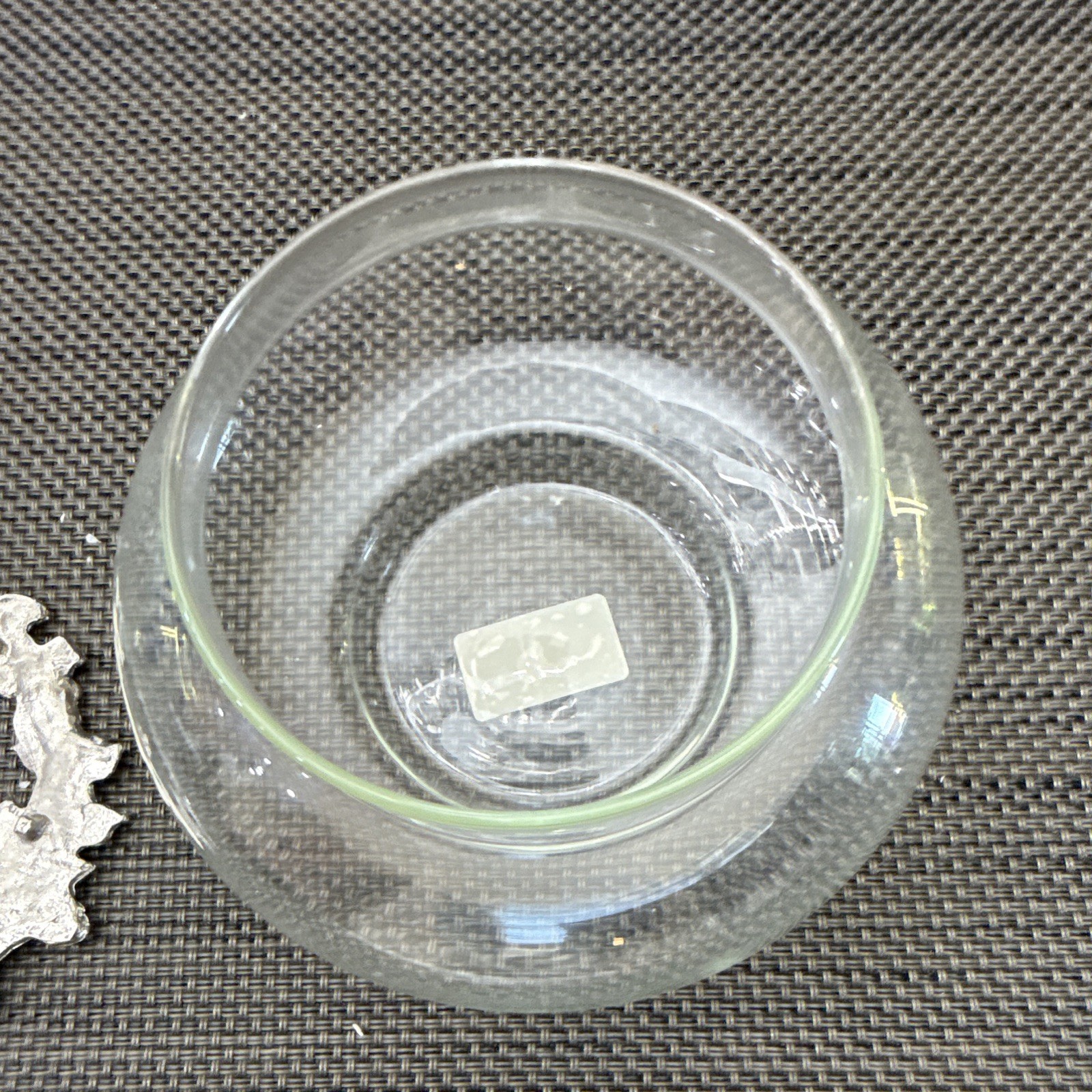 Clear Glass Round Bowl 5 in Floral Pattern Silver-Tone Metal Rim Decorative
