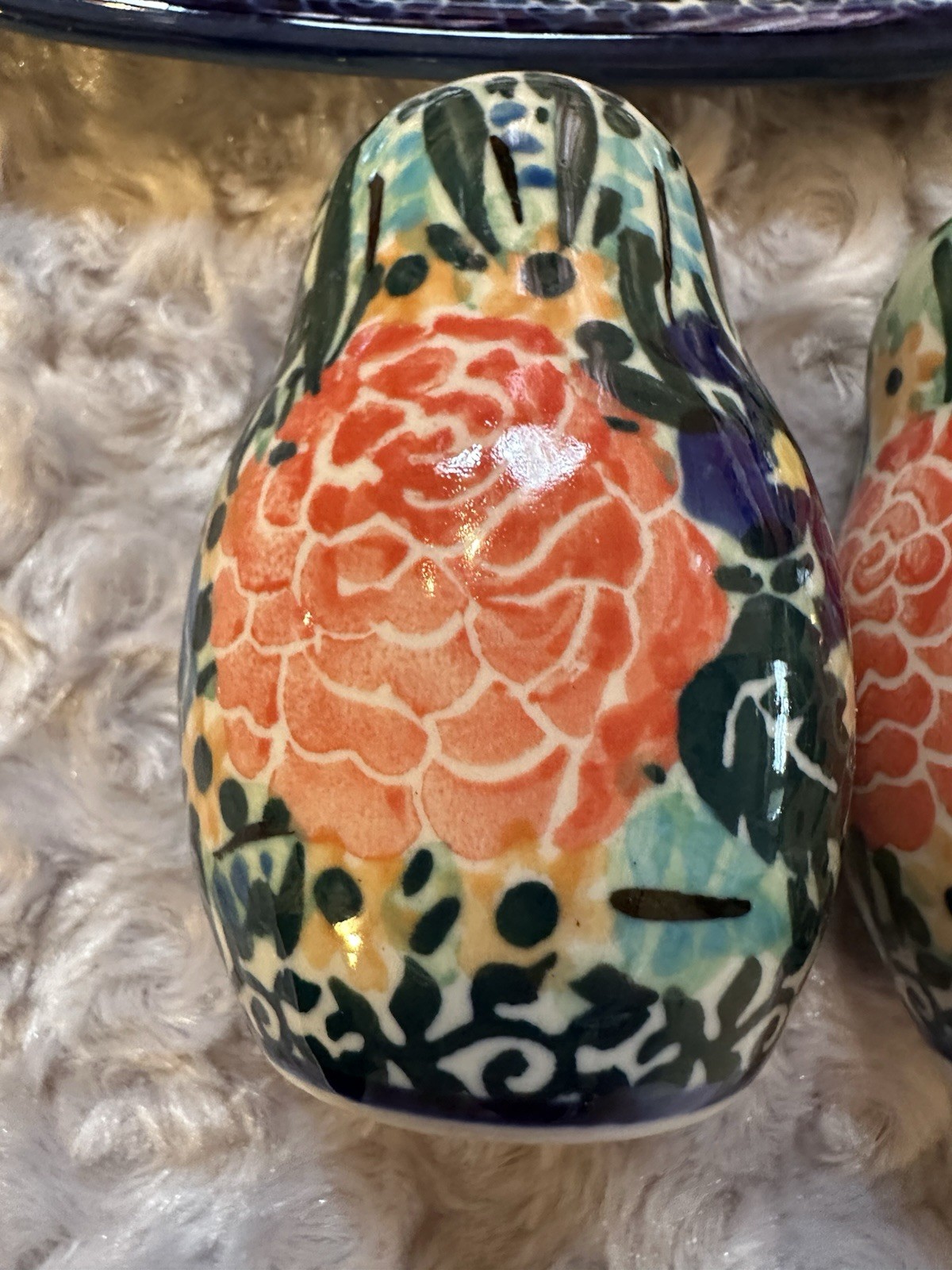 Hand Made Polish Pottery Salt Pepper Shaker w/Tray UNIKAT 2275 by TERESA LIANA