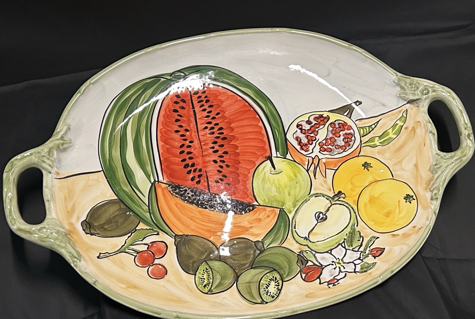 Vintage CWC Jumbo Italian Ceramic Platter Mixed Fruit Tray 26”
