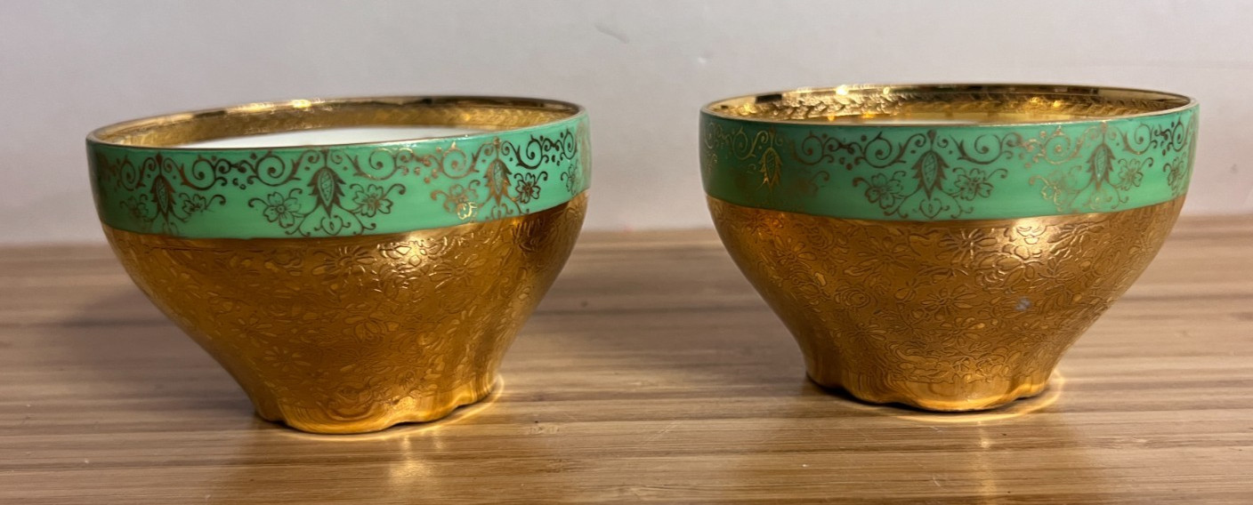 2 Victoria China Czechoslovakia Tea cups with 24K Gold Encrusted Trim -Vintage