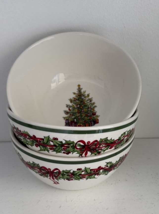 Christopher Radko 6” Traditions Holiday Celebrations Bowl Soup Cereal Set of 3