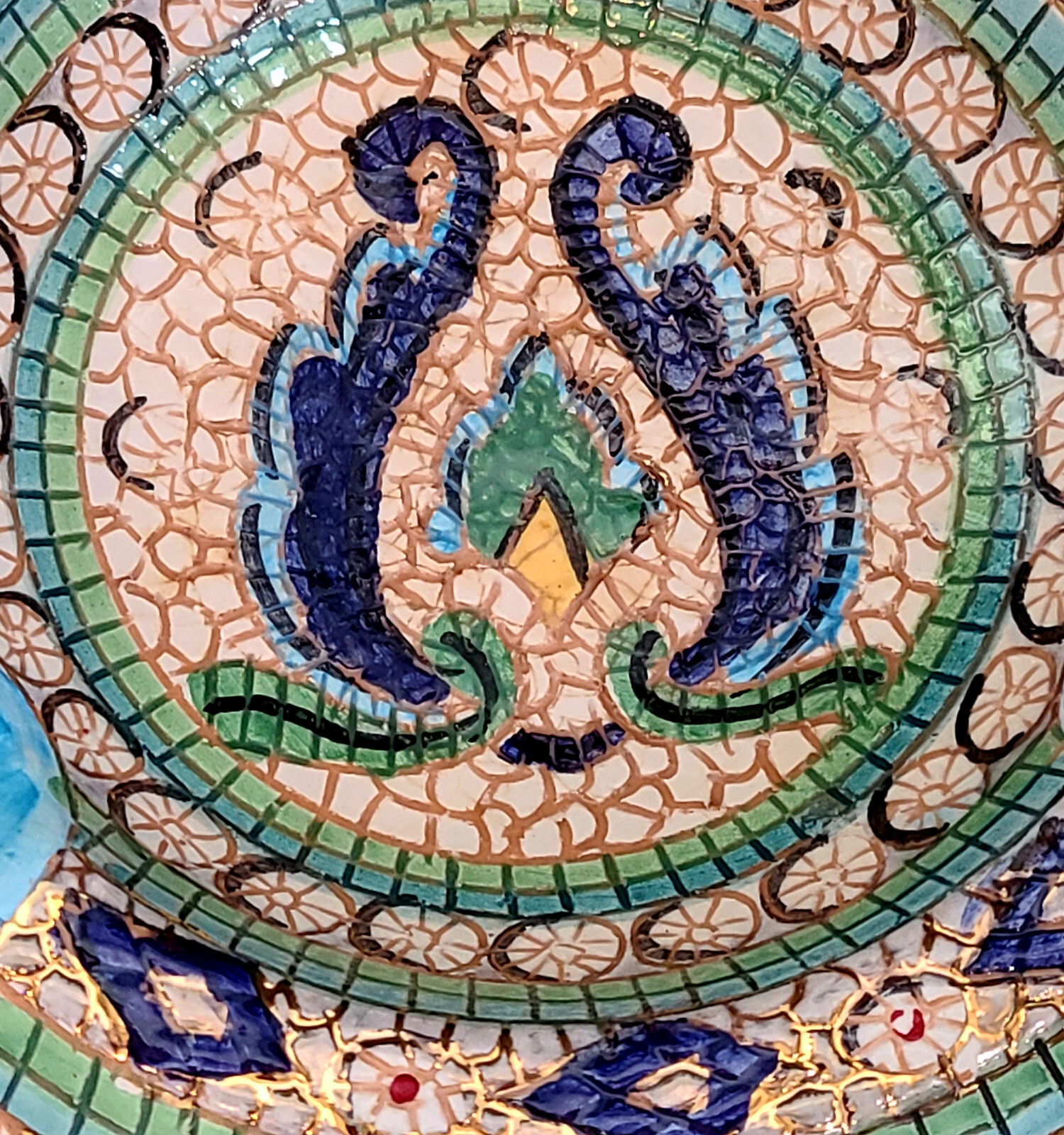 VTG Taormina Ashtray Majolica Mosaic Style Green Blue Gold EUC Rare Find-Italy