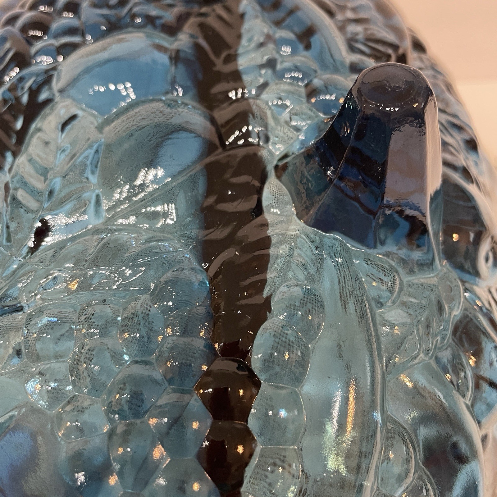 Vintage Indiana Glass Blue Garland Fruit Bowl Footed Oval 12inches Harvest Grape