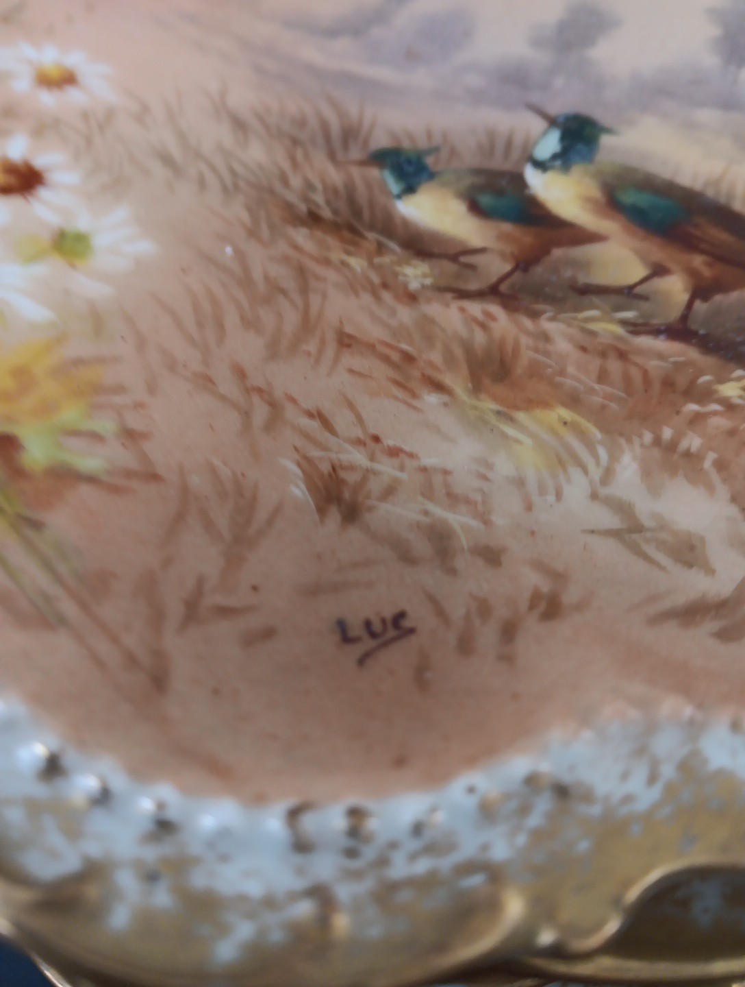 11 Antique 1906 Limoge Game Plate Set Coronet Signed LUC Sauce Bowls HP