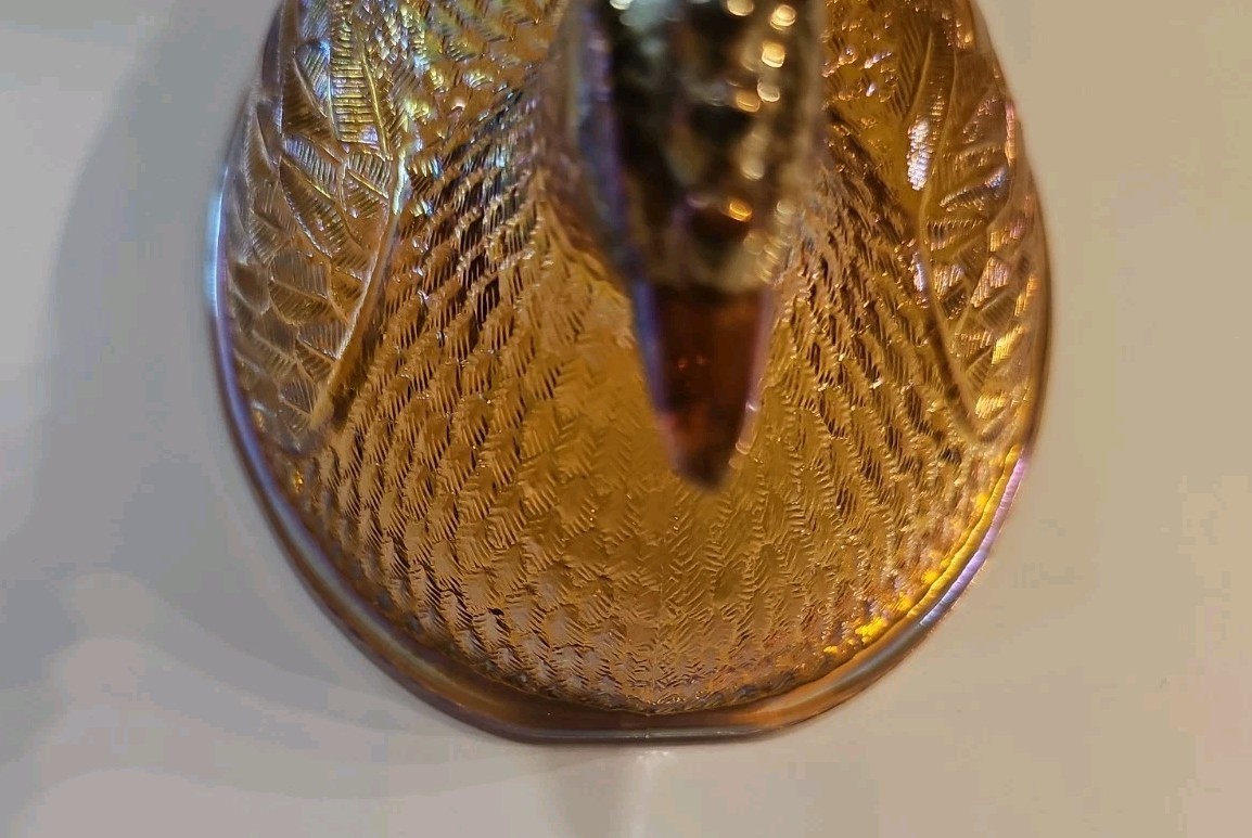 Vintage Indiana Golden Carnival Glass Hen on Nest Dish w/ Lid Oval Beaded Base