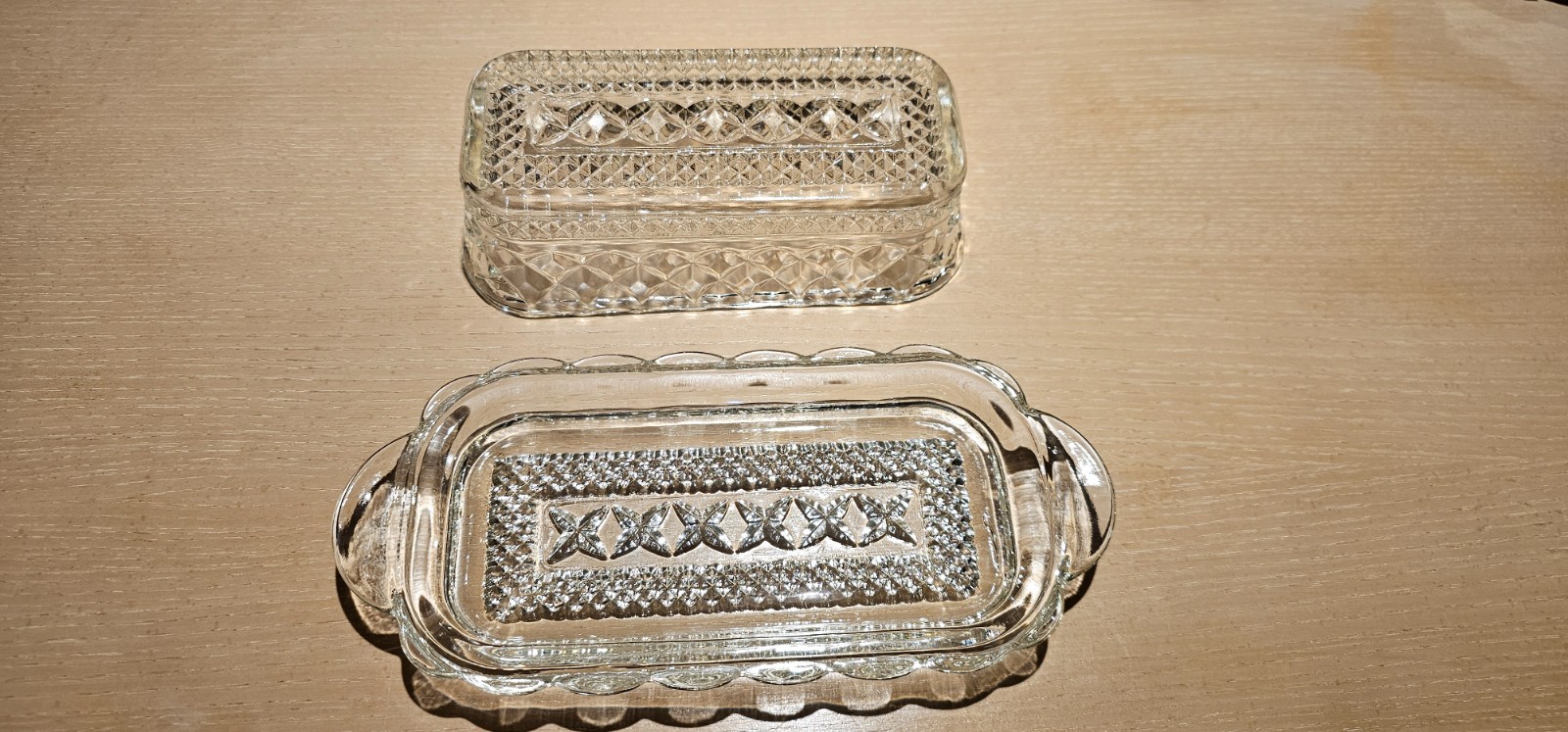 Anchor Hocking Pressed Glass Covered Butter Dish Cubic Wexford Design 8″