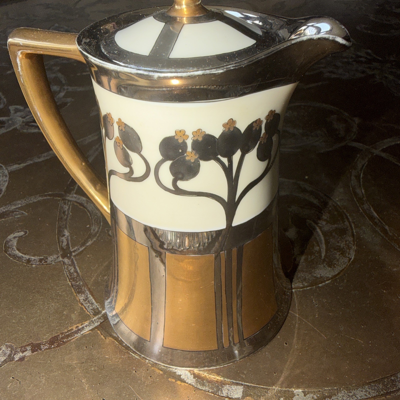 Pickard China Aura Argentia Syrup Dispenser Gold Silver D&C France