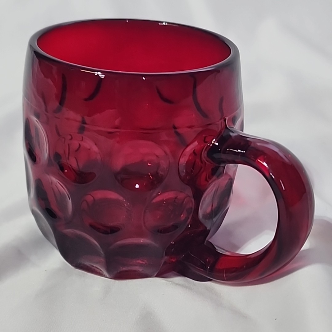 Cambridge Glass Thumbprint Mug Ruby Red 3.5in Depression Glass Vintage