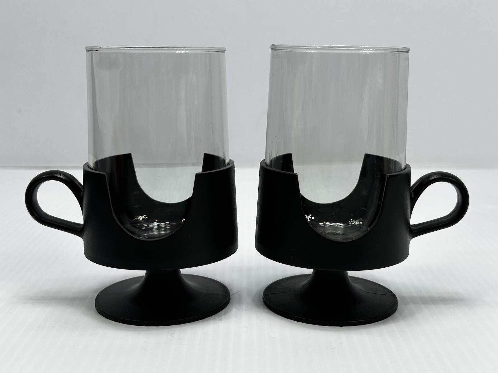 Vintage Corning Glas-Snap Mugs Black Cup Large 10-12 oz Hot Cold Set of 2