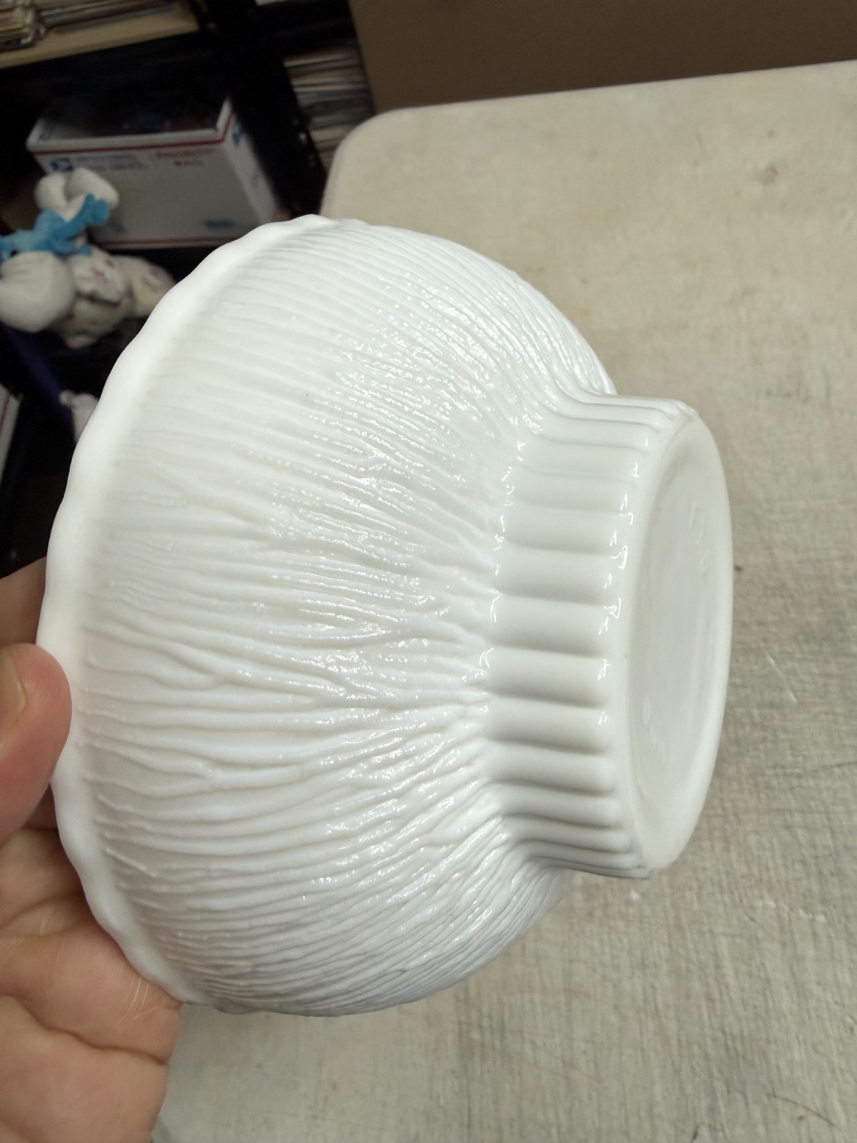 Vintage 1975 F.T.D. White Milk Glass Planter Bowl Textured Bark Pattern