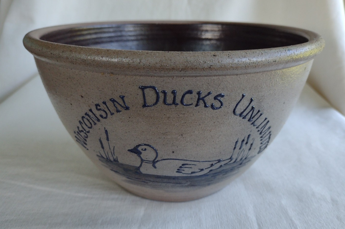 Vintage 1994 Rockdale Union Stoneware Handmade Bowl Wisconsin Ducks Unlimited