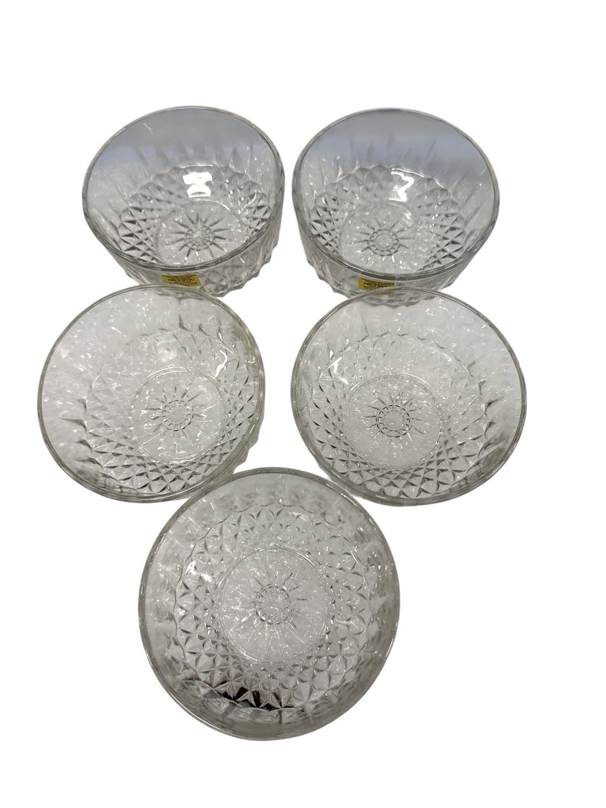 Set Of 5 Vintage Arcoroc France Small Bowl Dessert Fruit Cut Glass Starburst 4”