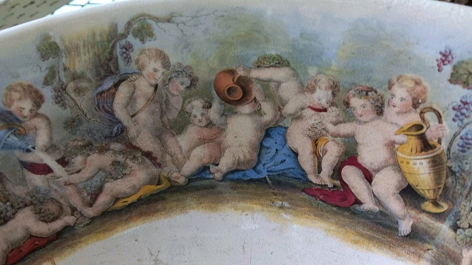 Huge Victorian Ironstone Punch Bowl Bachus Satyr Fawn And Puttis Neoclassical