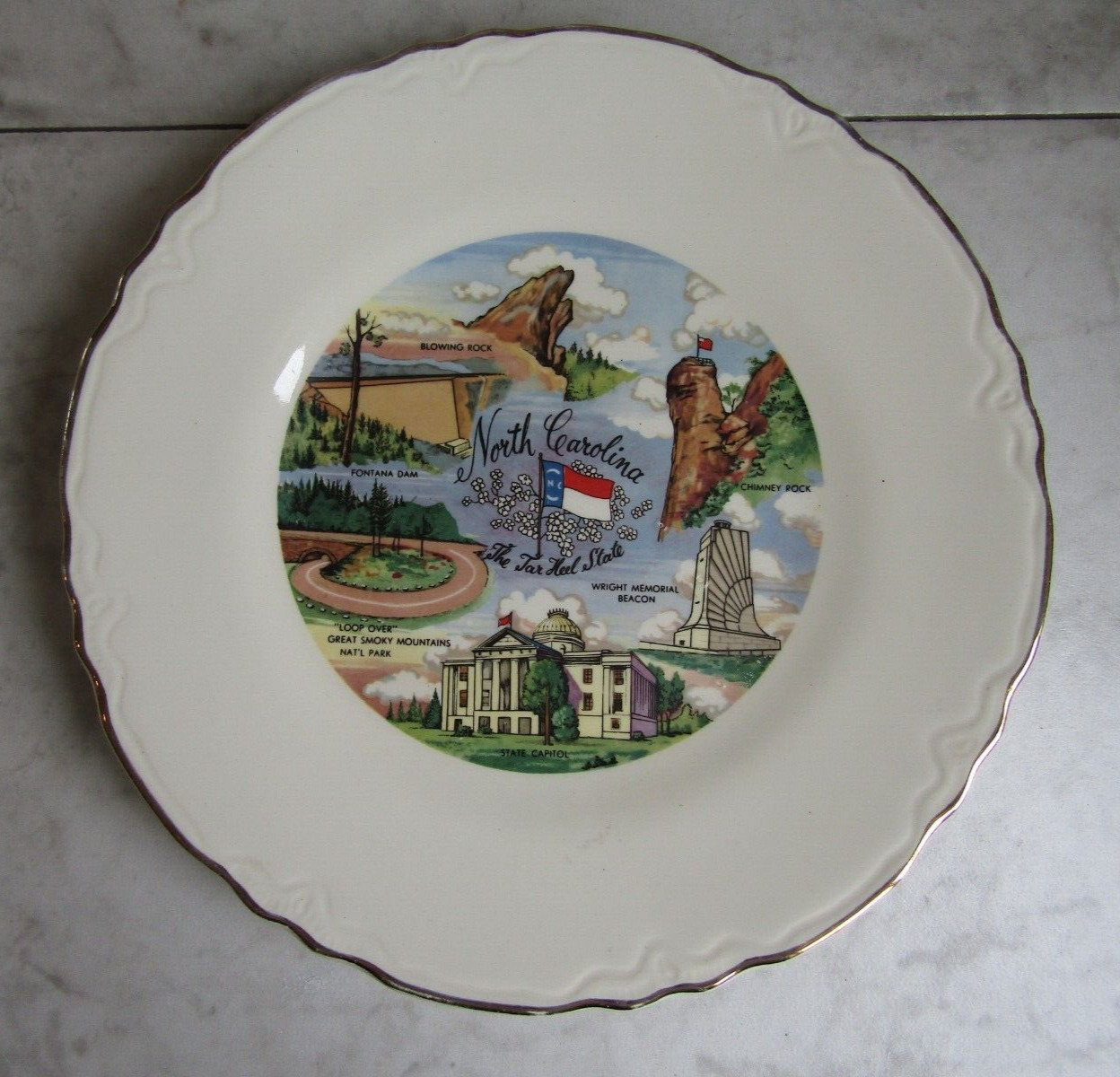 1982 Souvenir North Carolina Tarheel State Plate Platter Dish