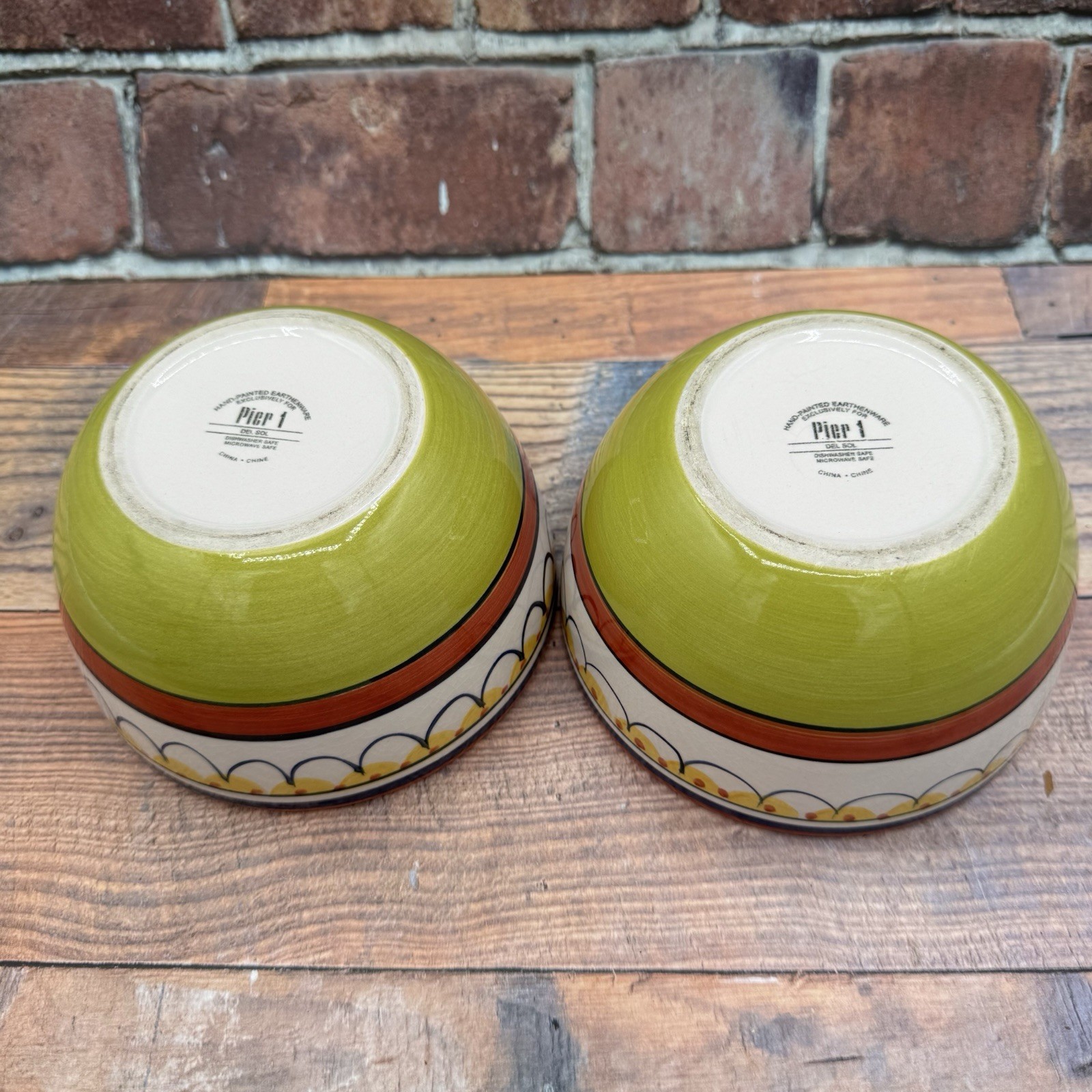 Pier 1 Del Sol 6″ Soup Cereal Bowls Hand Painted Earthenware Set of 2 Fiesta