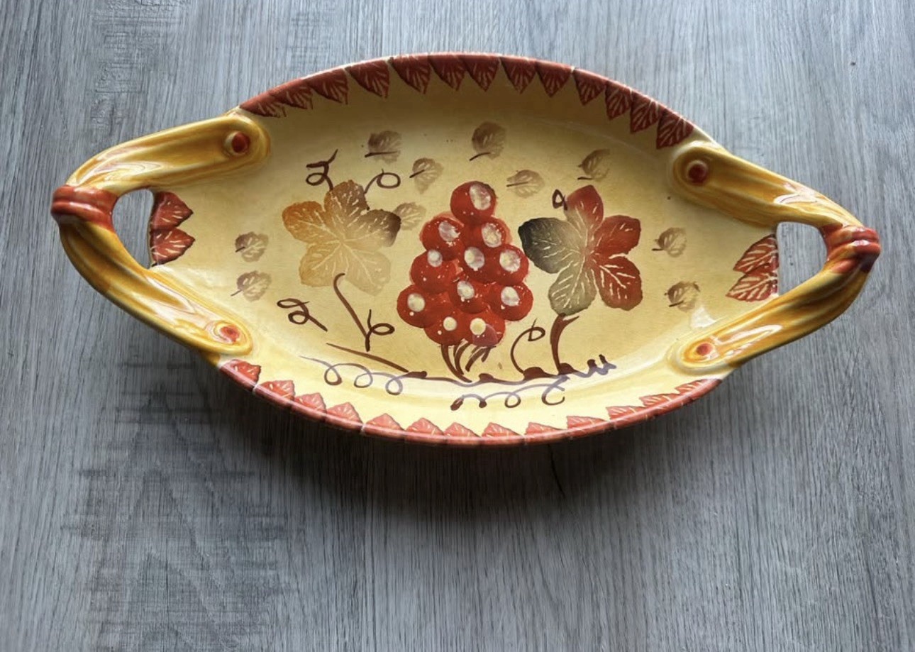 Italia Ceramic Oval Grapes Serving Tray w/ Handles 12in Made in Italy