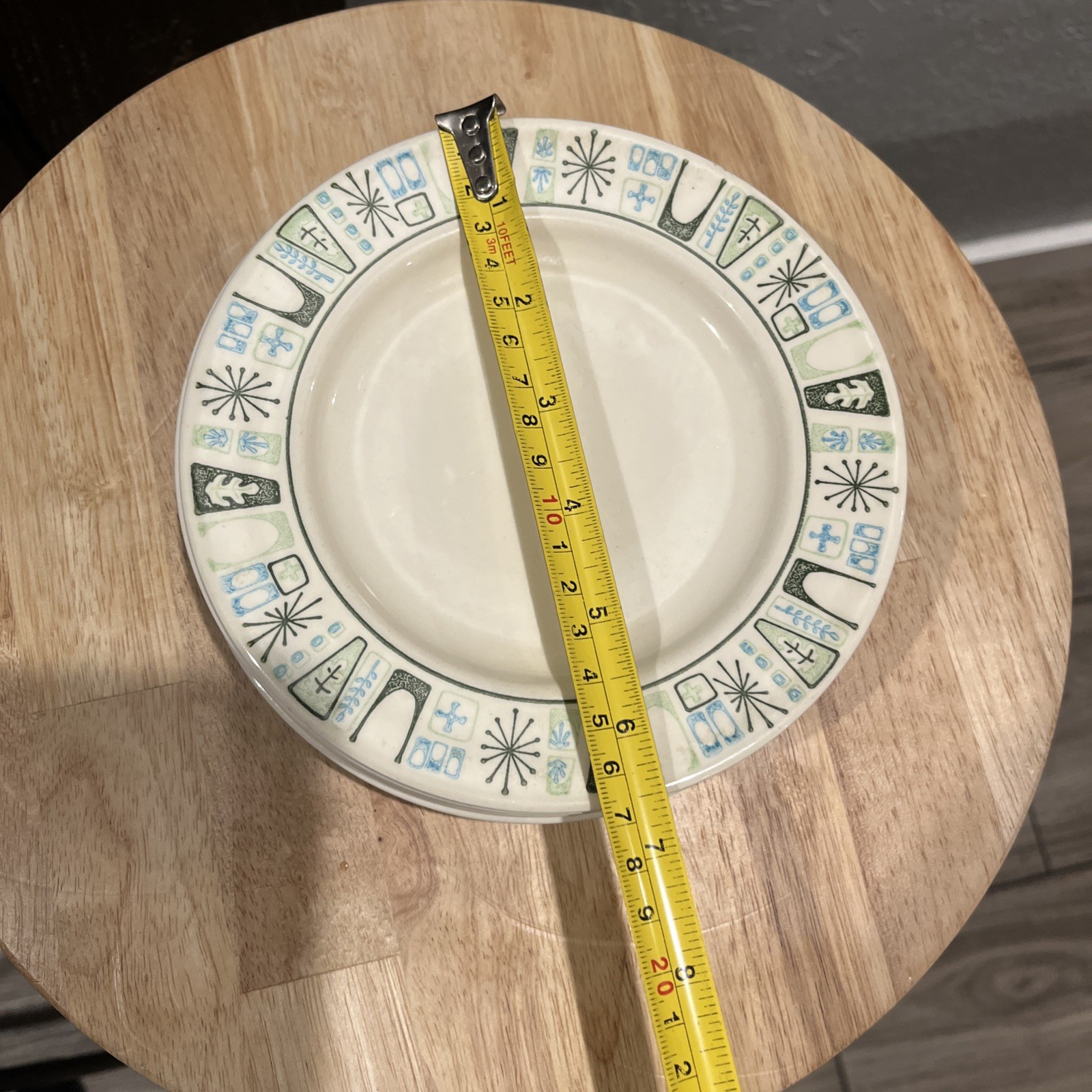 VTG TAYLOR SMITH CATHAY OVAL PLATTER ,12-PLATES AND S&P SHAKER ATOMIC STARBURST
