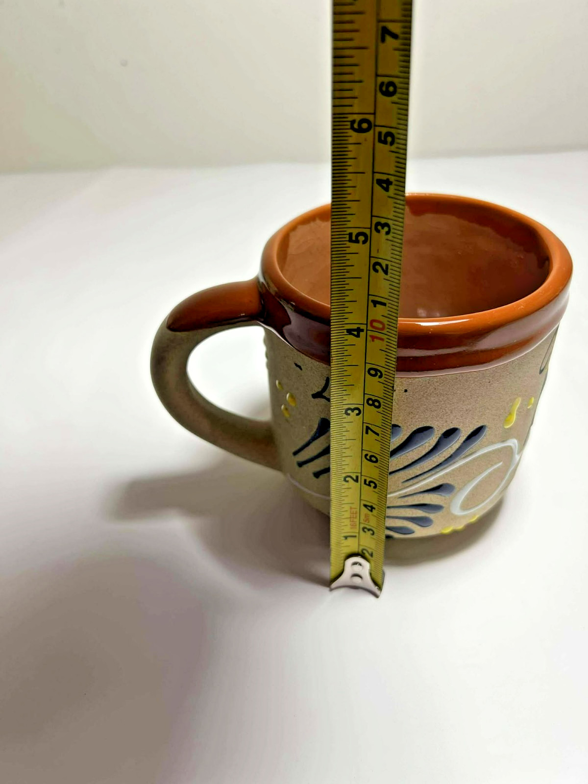 Mexican Pottery Mug/Cup, Small Beige Handmade Ceramic Chapala Design